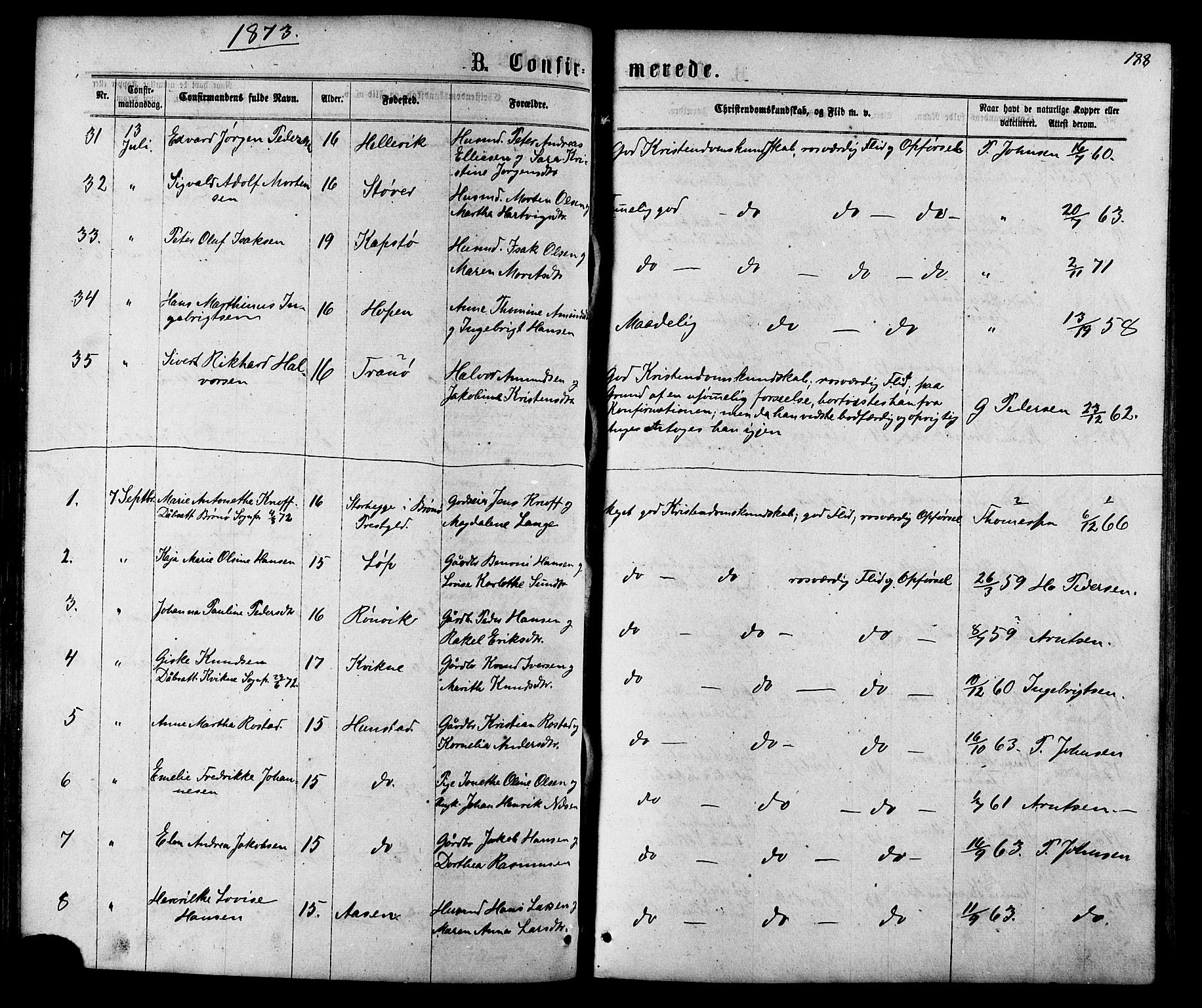 Ministerialprotokoller, klokkerbøker og fødselsregistre - Nordland, AV/SAT-A-1459/801/L0029: Parish register (copy) no. 801C04, 1868-1878, p. 188