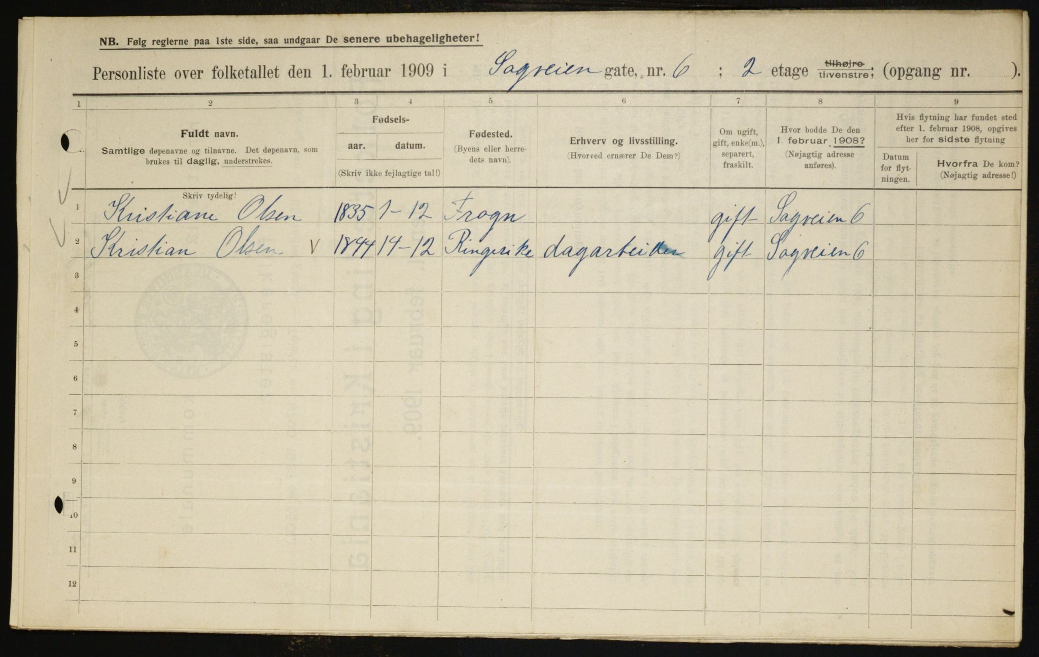 OBA, Municipal Census 1909 for Kristiania, 1909, p. 78617