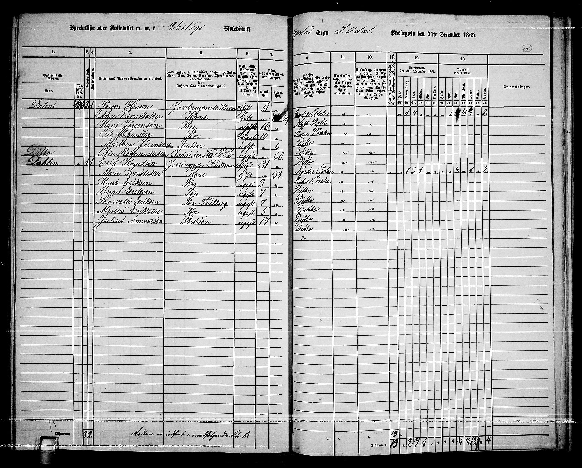 RA, 1865 census for Sør-Odal, 1865, p. 270