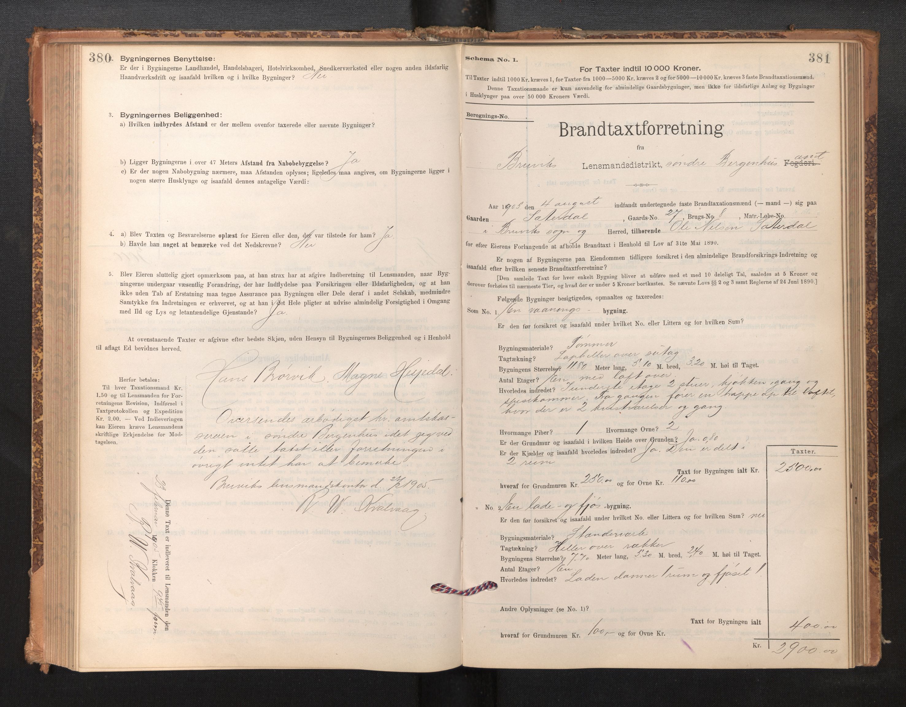Lensmannen i Bruvik, SAB/A-31301/0012/L0006: Branntakstprotokoll, skjematakst, 1894-1906, p. 380-381