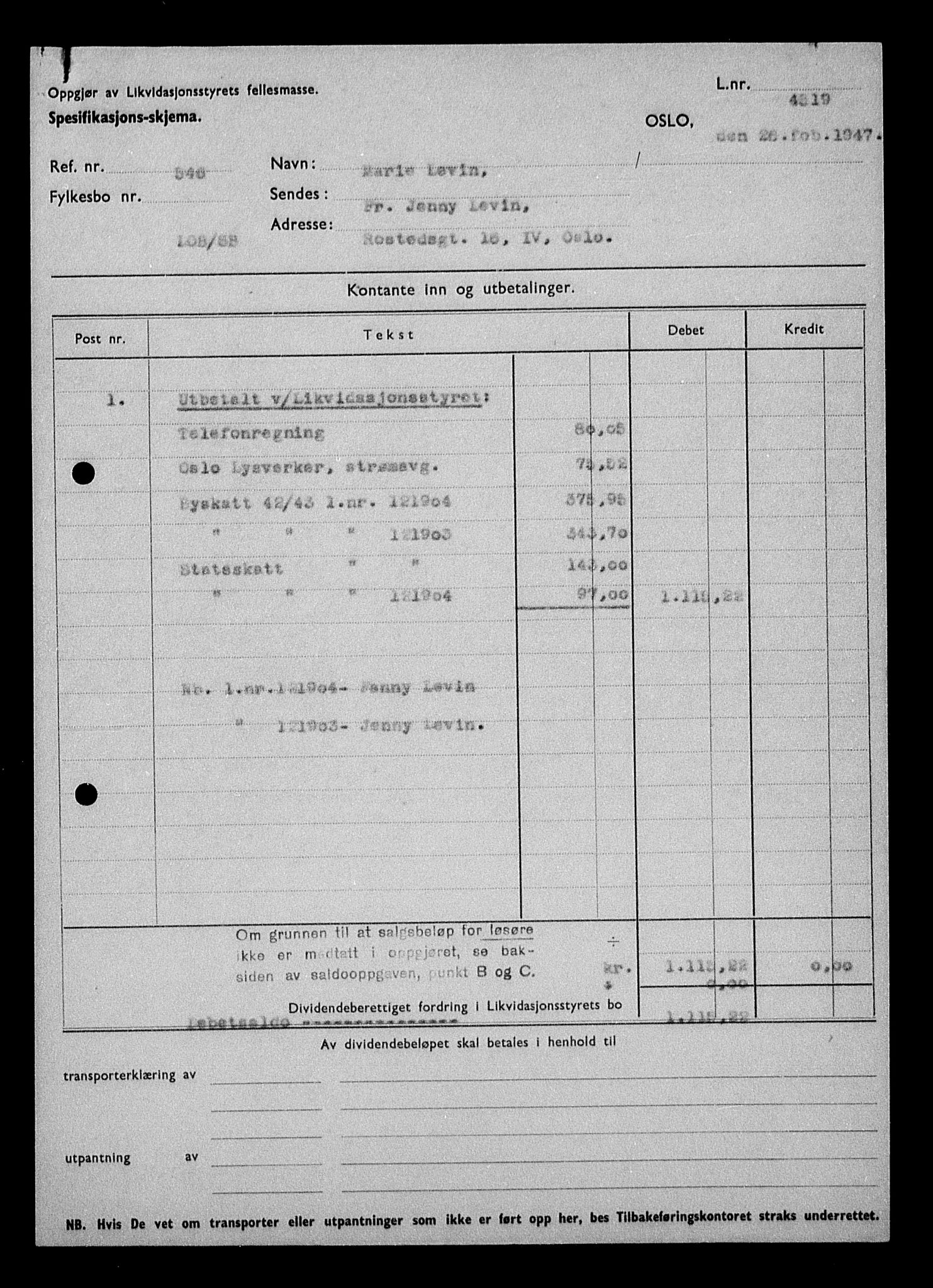 Justisdepartementet, Tilbakeføringskontoret for inndratte formuer, AV/RA-S-1564/H/Hc/Hcc/L0958: --, 1945-1947, p. 4