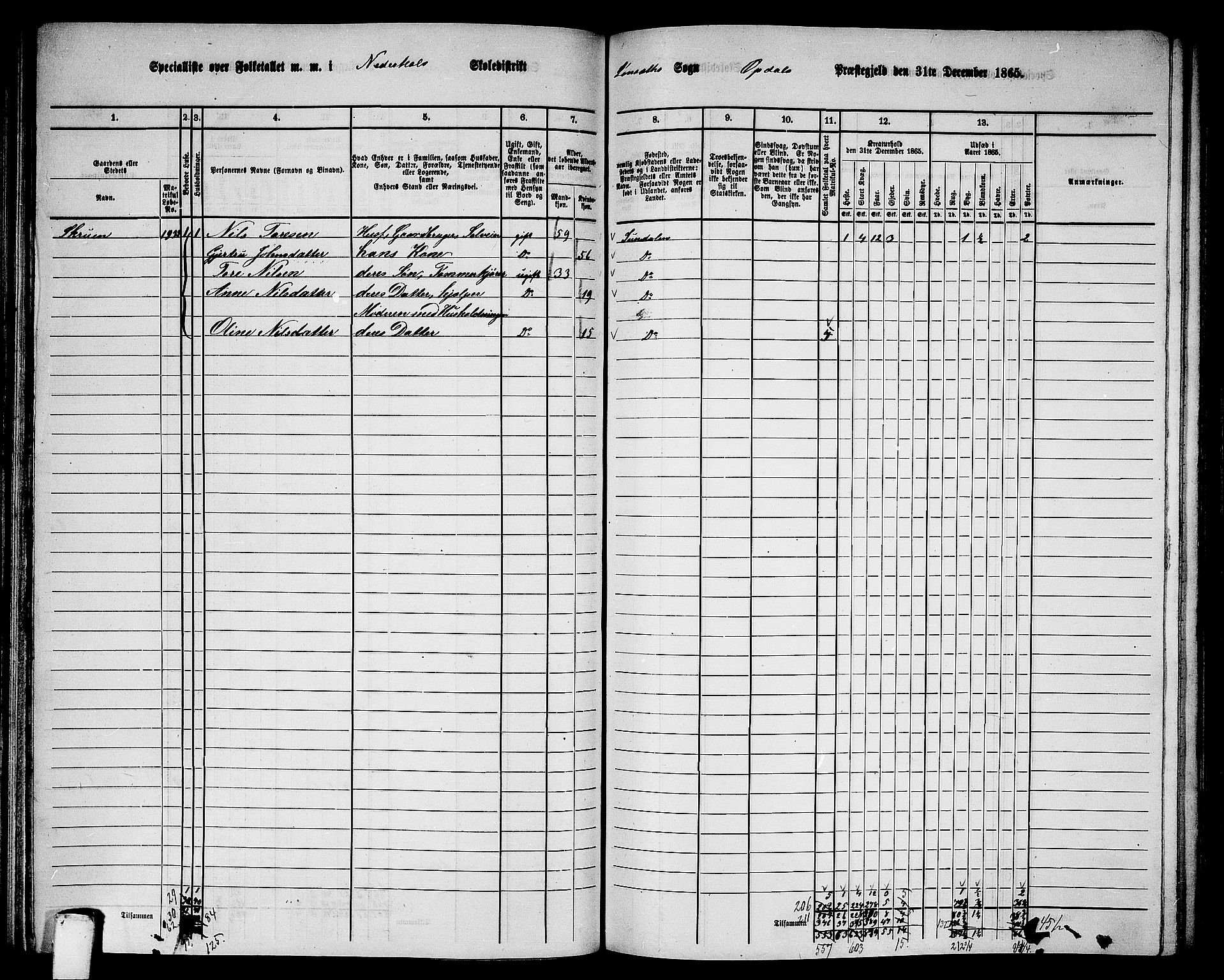 RA, 1865 census for Oppdal, 1865, p. 100