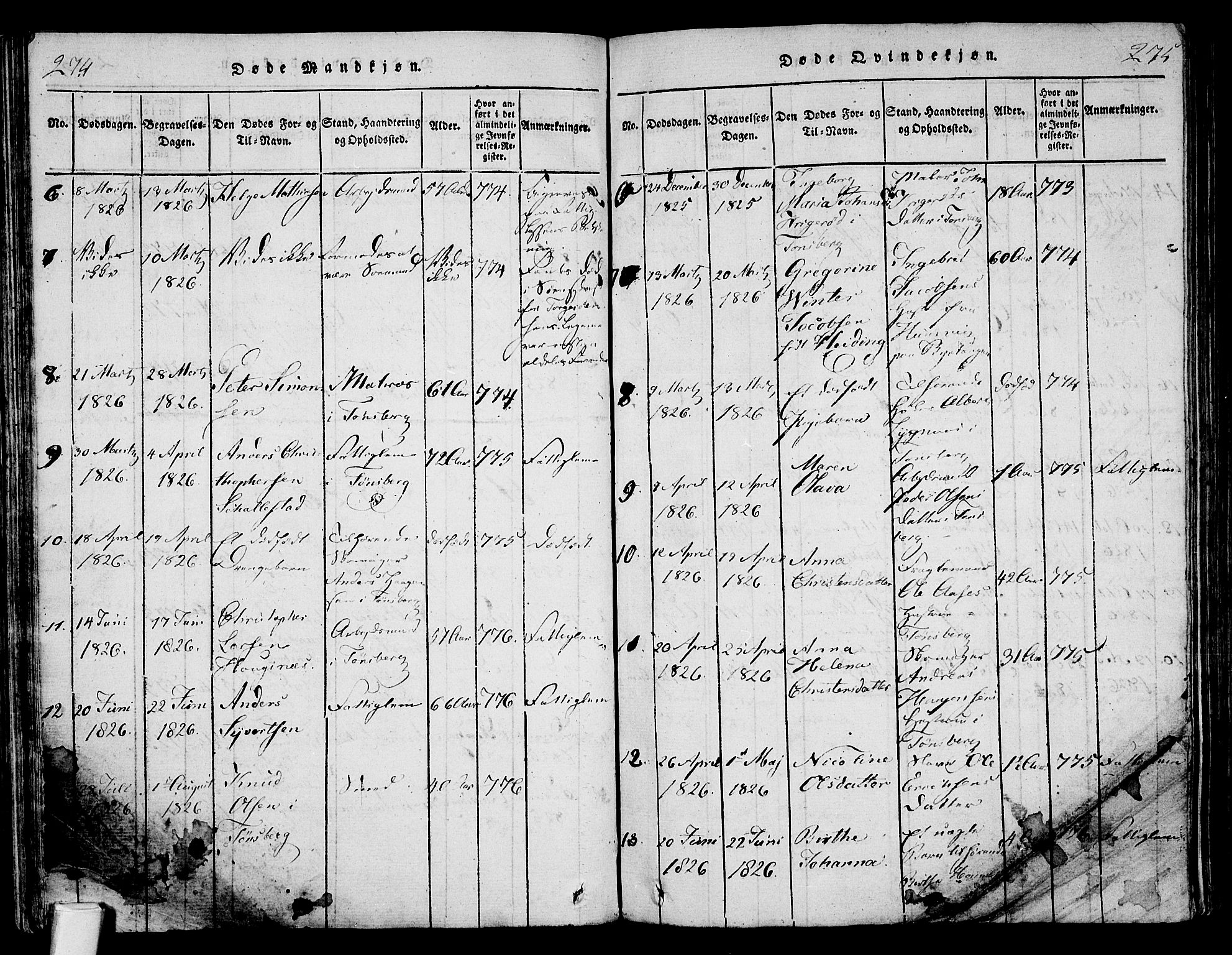 Tønsberg kirkebøker, AV/SAKO-A-330/F/Fa/L0004: Parish register (official) no. I 4, 1813-1826, p. 274-275