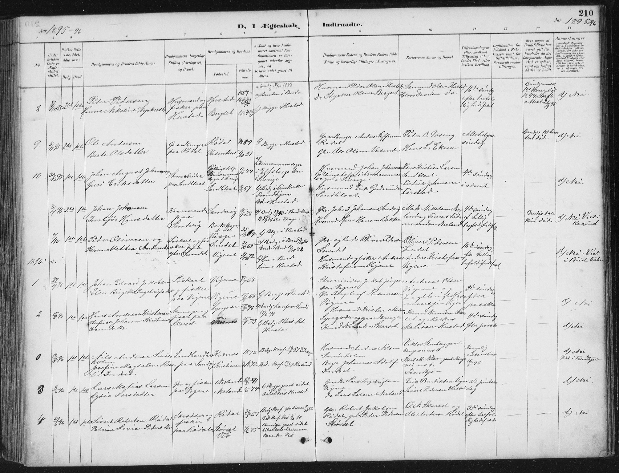 Ministerialprotokoller, klokkerbøker og fødselsregistre - Møre og Romsdal, SAT/A-1454/567/L0783: Parish register (copy) no. 567C03, 1887-1903, p. 210