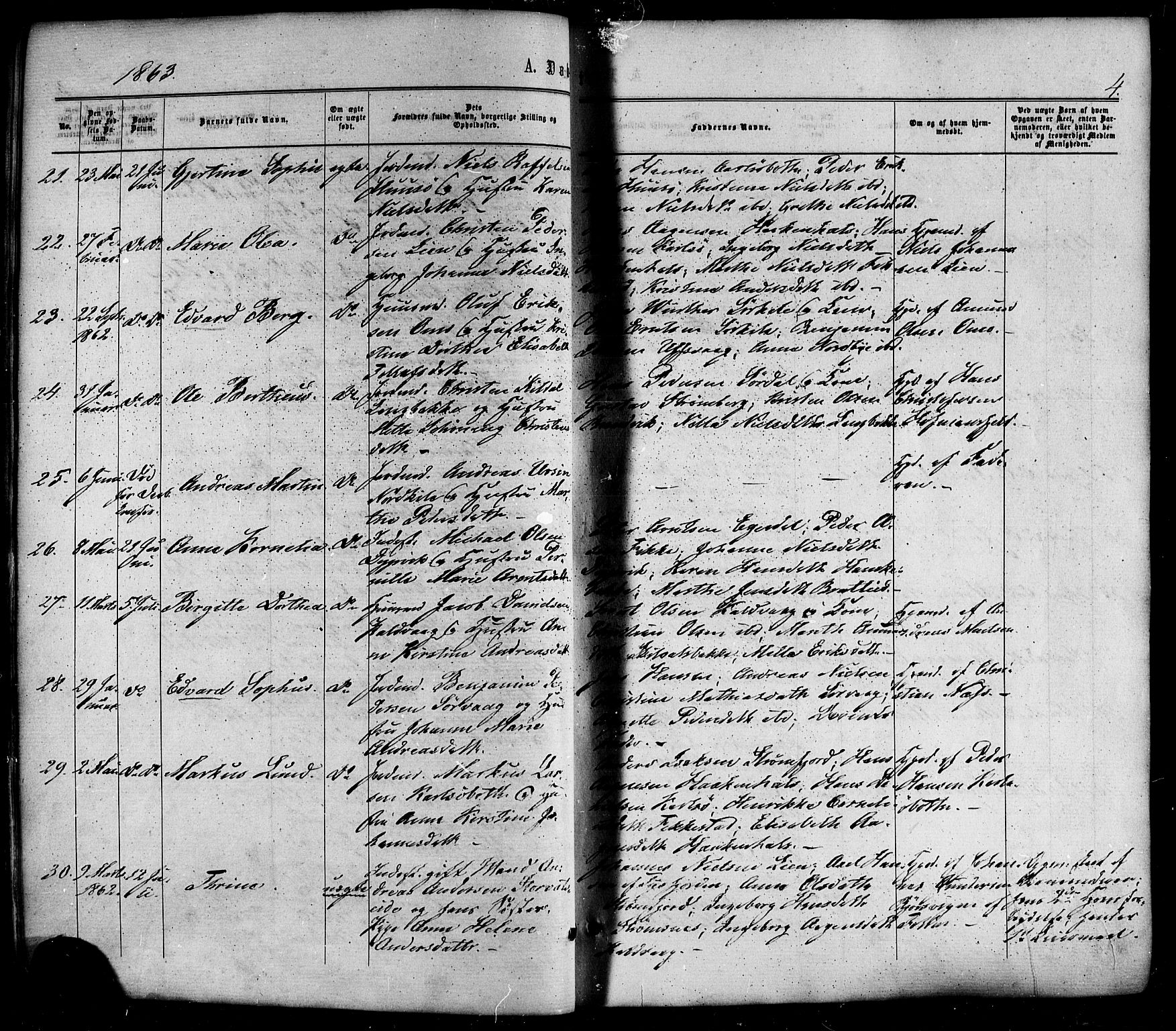 Ministerialprotokoller, klokkerbøker og fødselsregistre - Nordland, SAT/A-1459/859/L0845: Parish register (official) no. 859A05, 1863-1877, p. 4