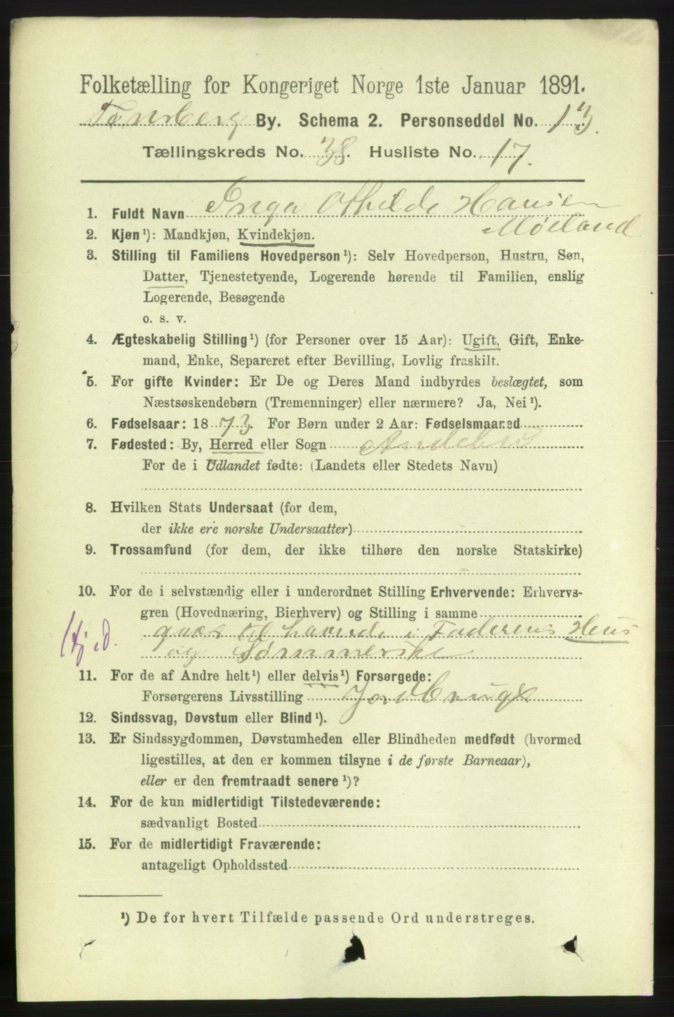 RA, 1891 census for 0705 Tønsberg, 1891, p. 8270