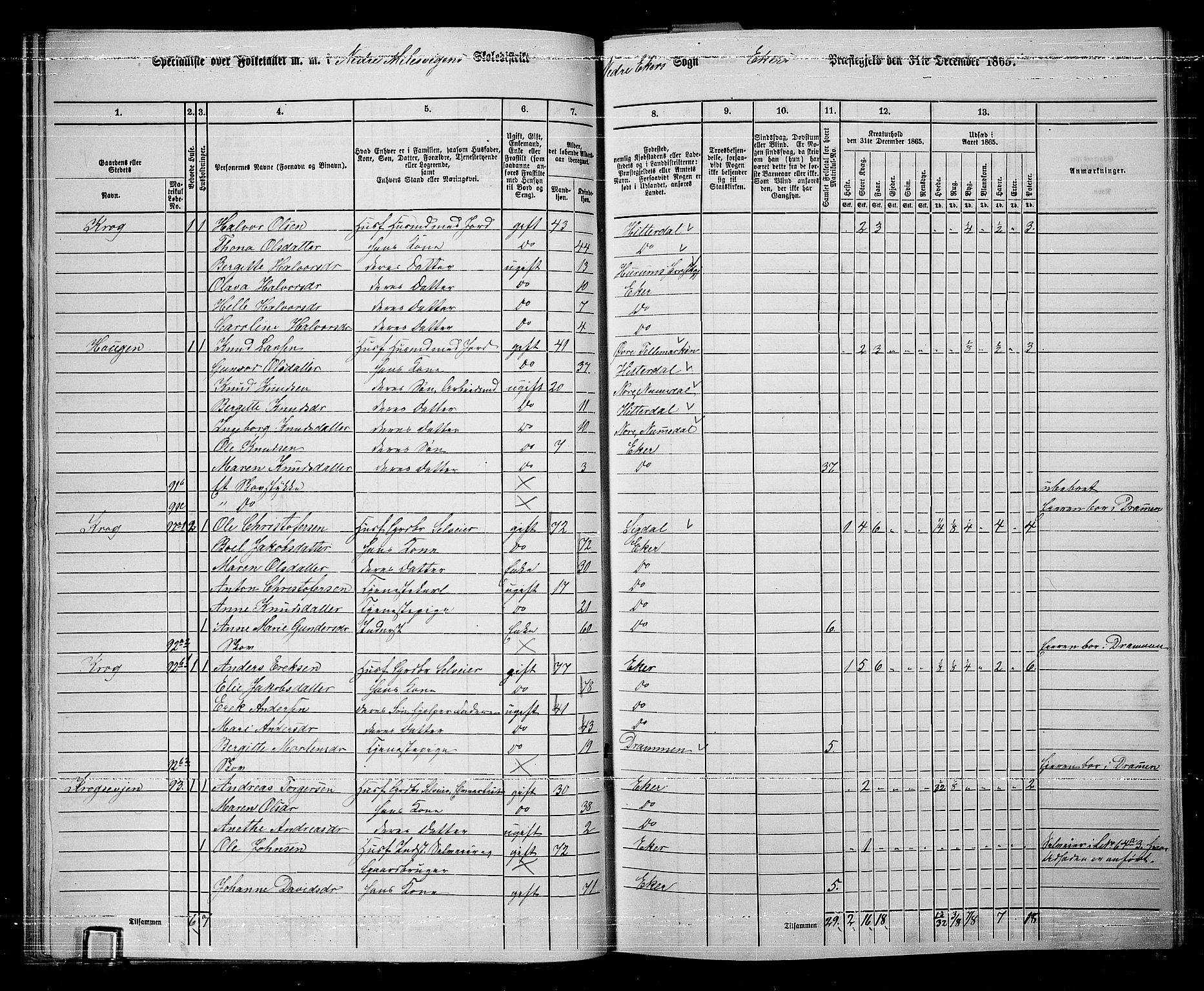 RA, 1865 census for Eiker, 1865, p. 310