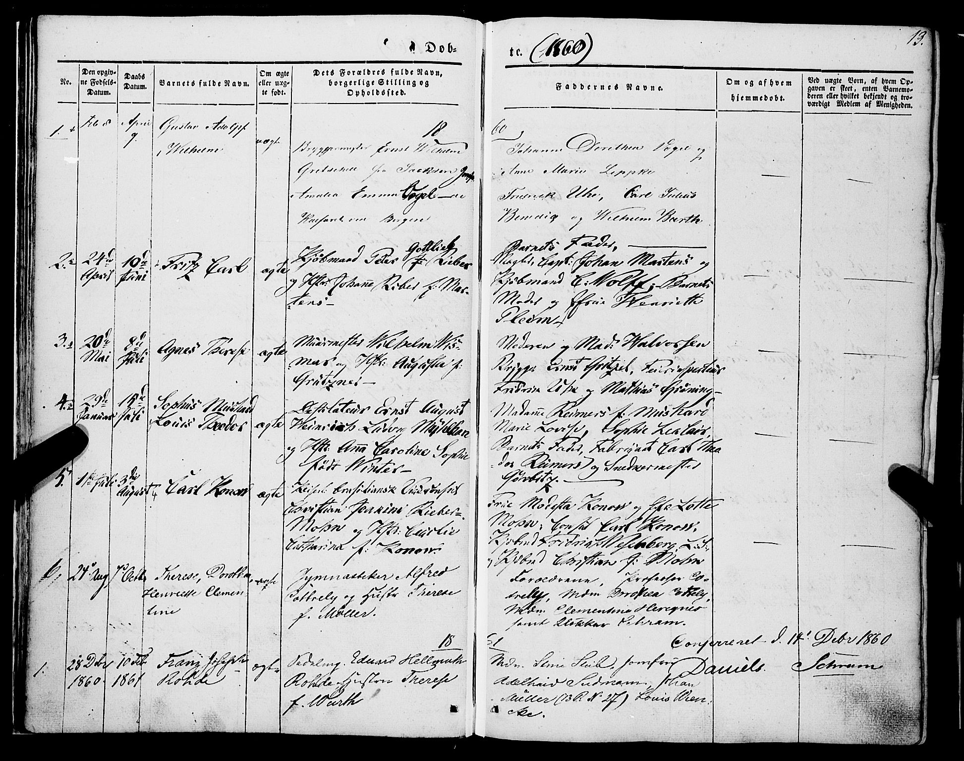 Mariakirken Sokneprestembete, AV/SAB-A-76901/H/Haa/L0006: Parish register (official) no. A 6, 1846-1877, p. 13