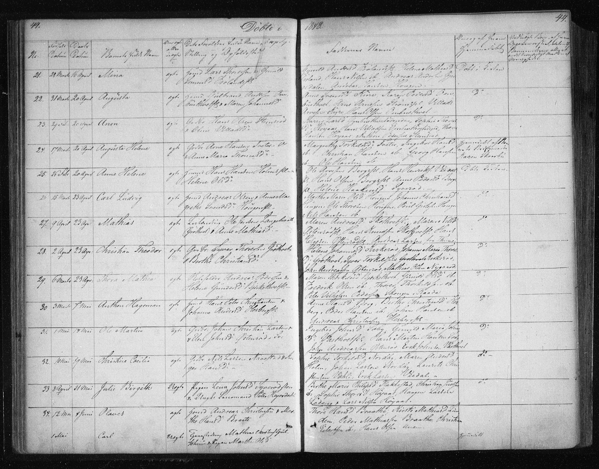 Våler prestekontor Kirkebøker, AV/SAO-A-11083/F/Fa/L0006: Parish register (official) no. I 6, 1840-1861, p. 44