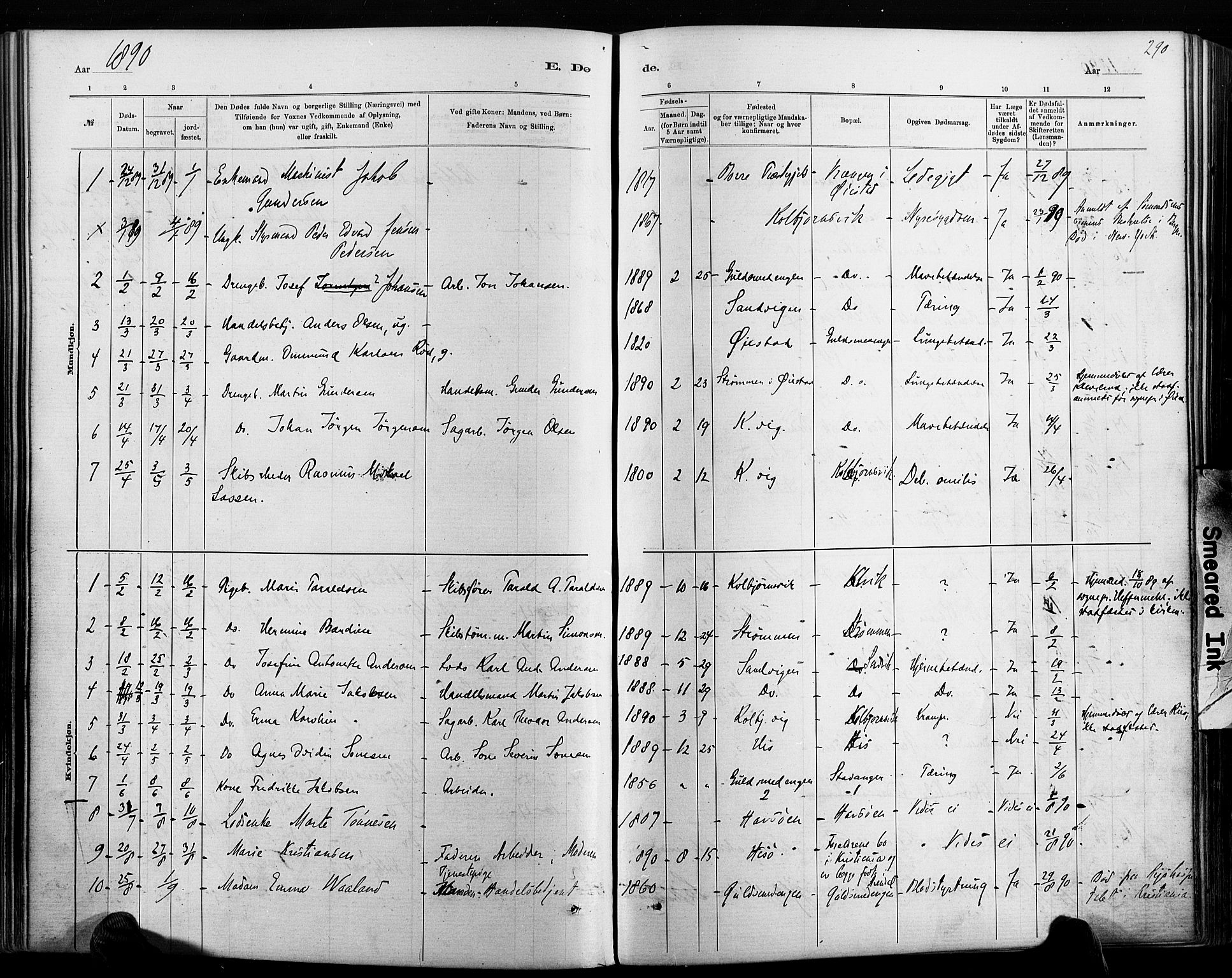 Hisøy sokneprestkontor, SAK/1111-0020/F/Fa/L0003: Parish register (official) no. A 3, 1881-1894, p. 290
