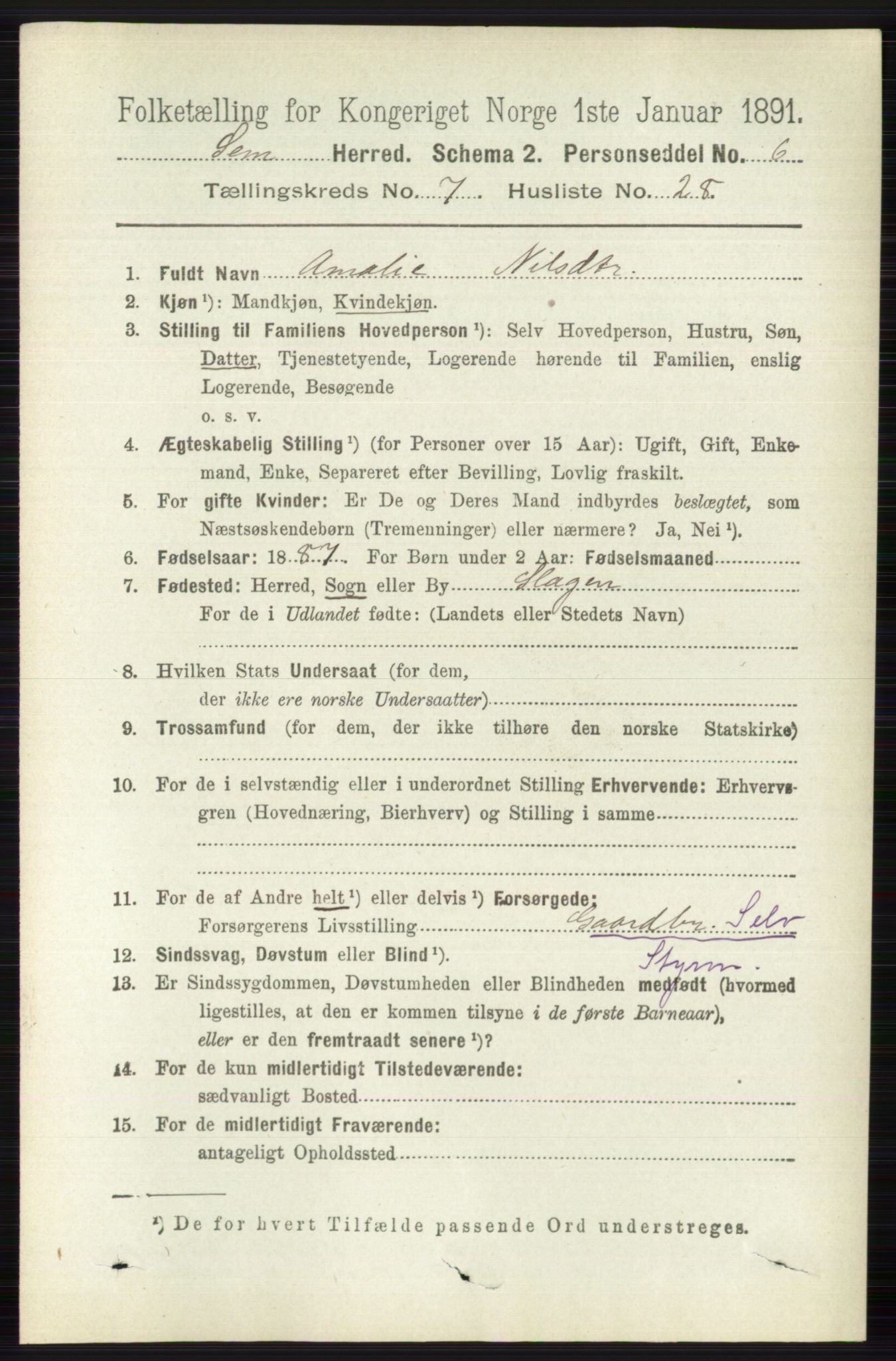 RA, 1891 census for 0721 Sem, 1891, p. 3405