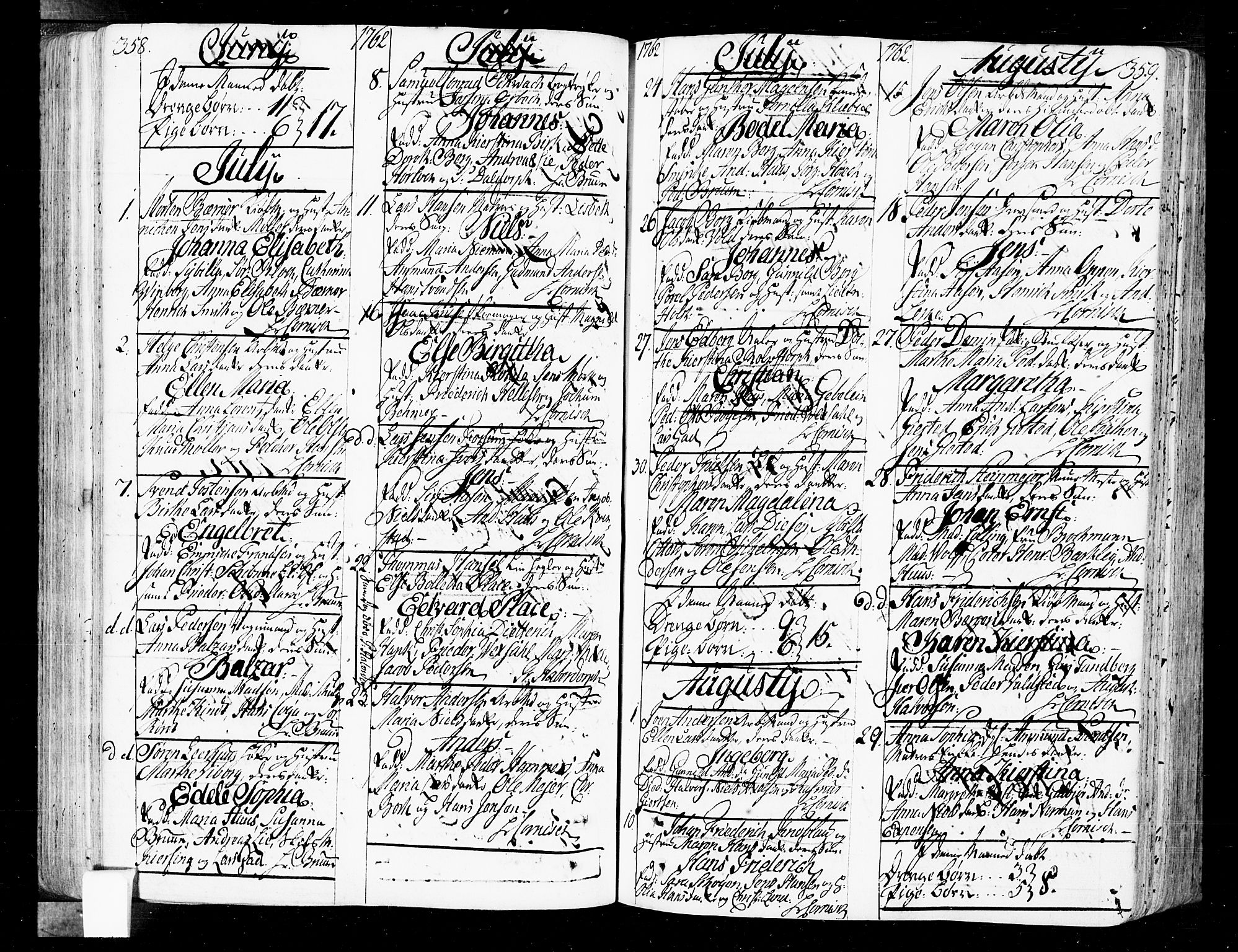 Oslo domkirke Kirkebøker, SAO/A-10752/F/Fa/L0004: Parish register (official) no. 4, 1743-1786, p. 358-359