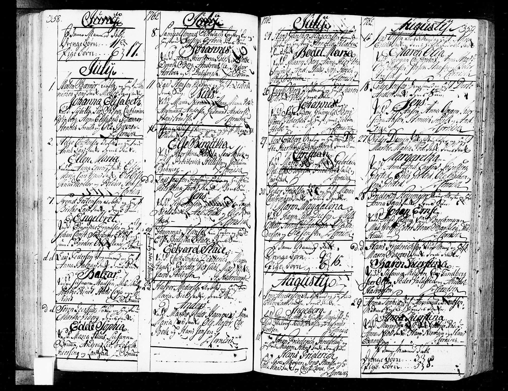 Oslo domkirke Kirkebøker, AV/SAO-A-10752/F/Fa/L0004: Parish register (official) no. 4, 1743-1786, p. 358-359