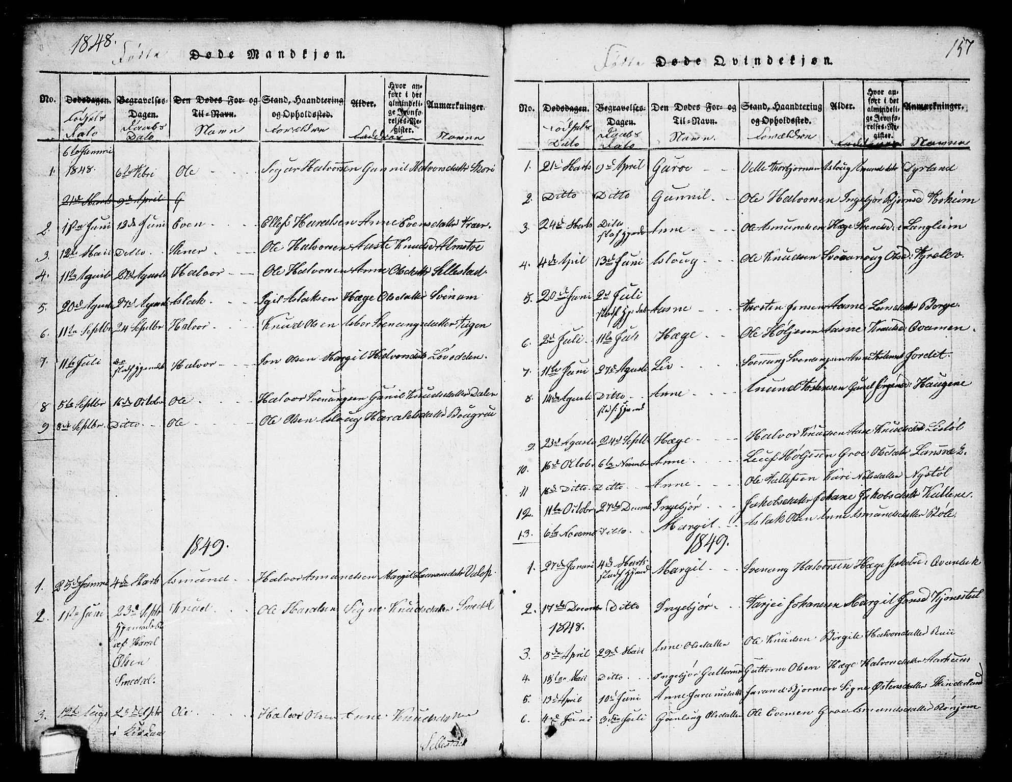 Seljord kirkebøker, SAKO/A-20/G/Gc/L0001: Parish register (copy) no. III 1, 1815-1849, p. 157