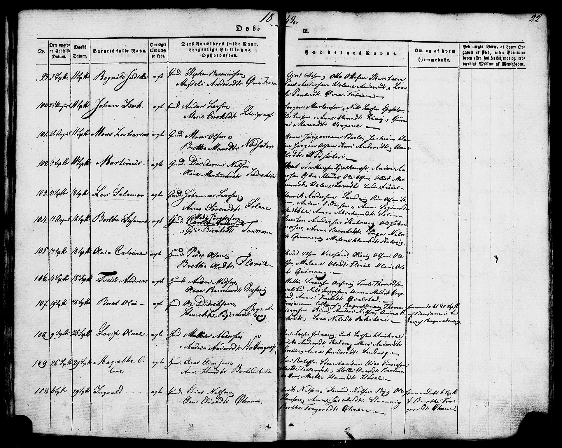 Kinn sokneprestembete, SAB/A-80801/H/Haa/Haaa/L0005: Parish register (official) no. A 5, 1841-1857, p. 22