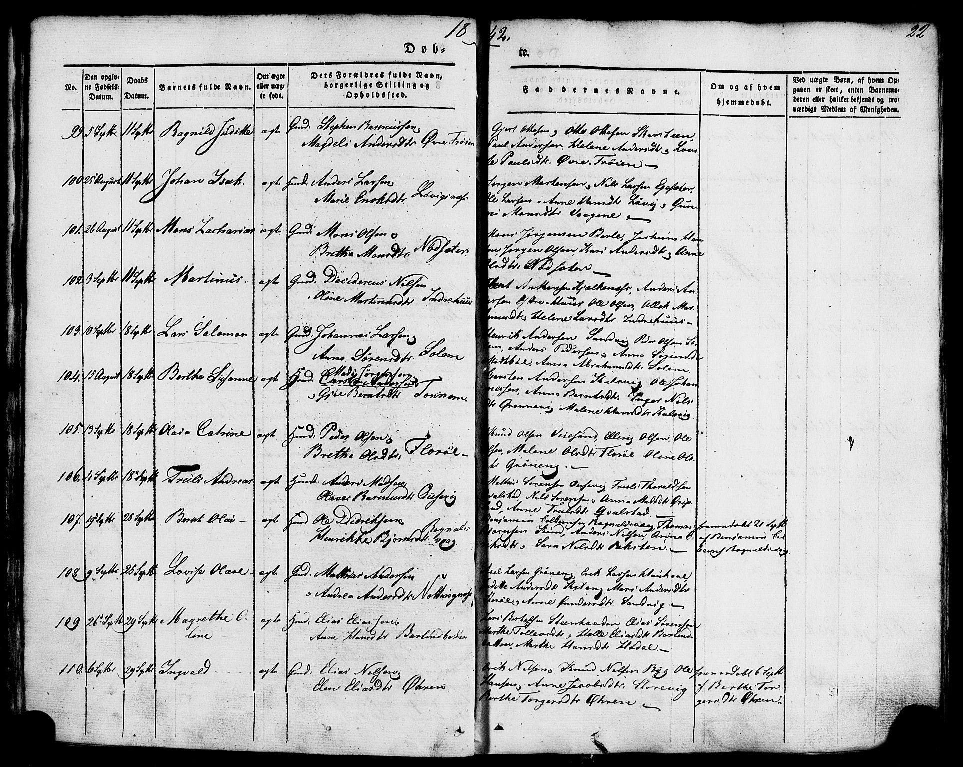 Kinn sokneprestembete, AV/SAB-A-80801/H/Haa/Haaa/L0005: Parish register (official) no. A 5, 1841-1857, p. 22