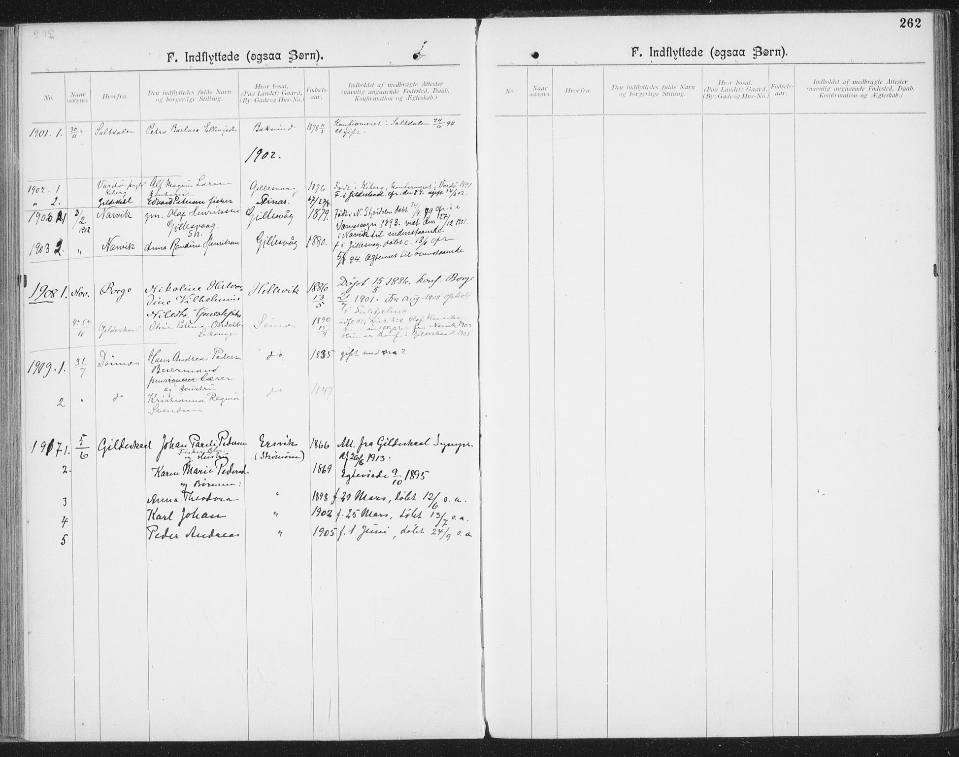 Ministerialprotokoller, klokkerbøker og fødselsregistre - Nordland, SAT/A-1459/804/L0081: Parish register (official) no. 804A02, 1901-1915, p. 262