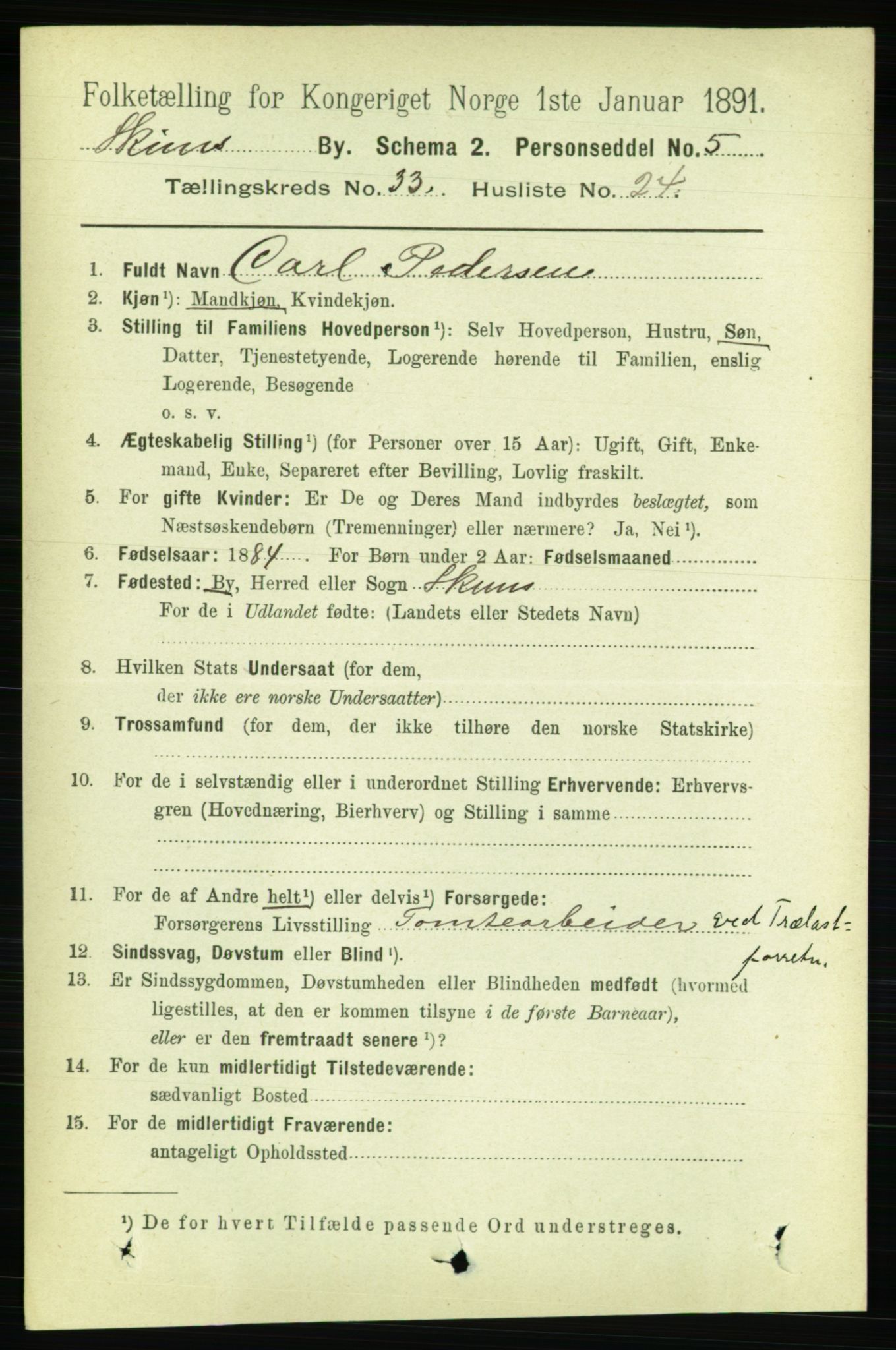 RA, 1891 census for 0806 Skien, 1891, p. 7704