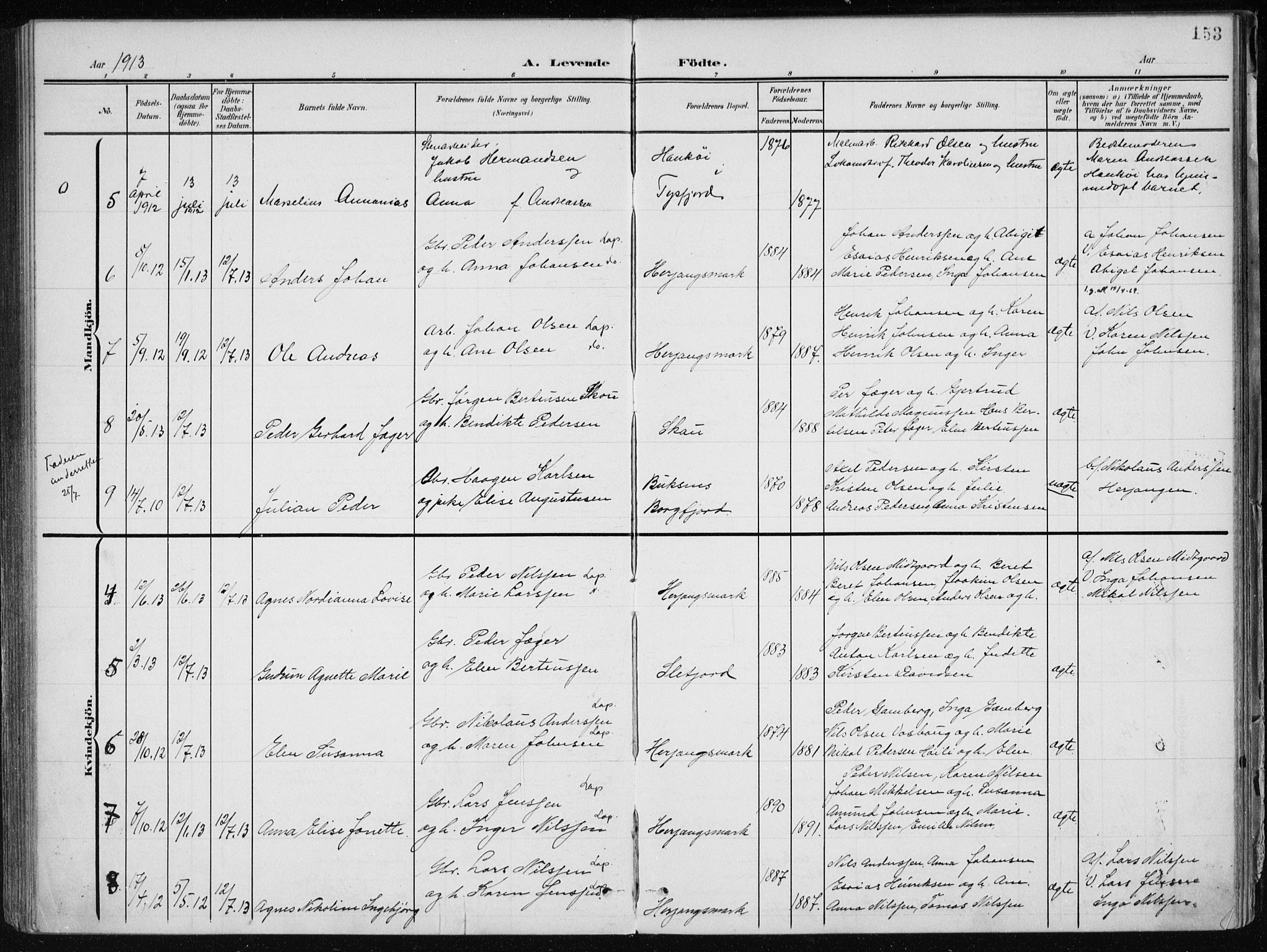 Ministerialprotokoller, klokkerbøker og fødselsregistre - Nordland, SAT/A-1459/866/L0941: Parish register (official) no. 866A04, 1901-1917, p. 153