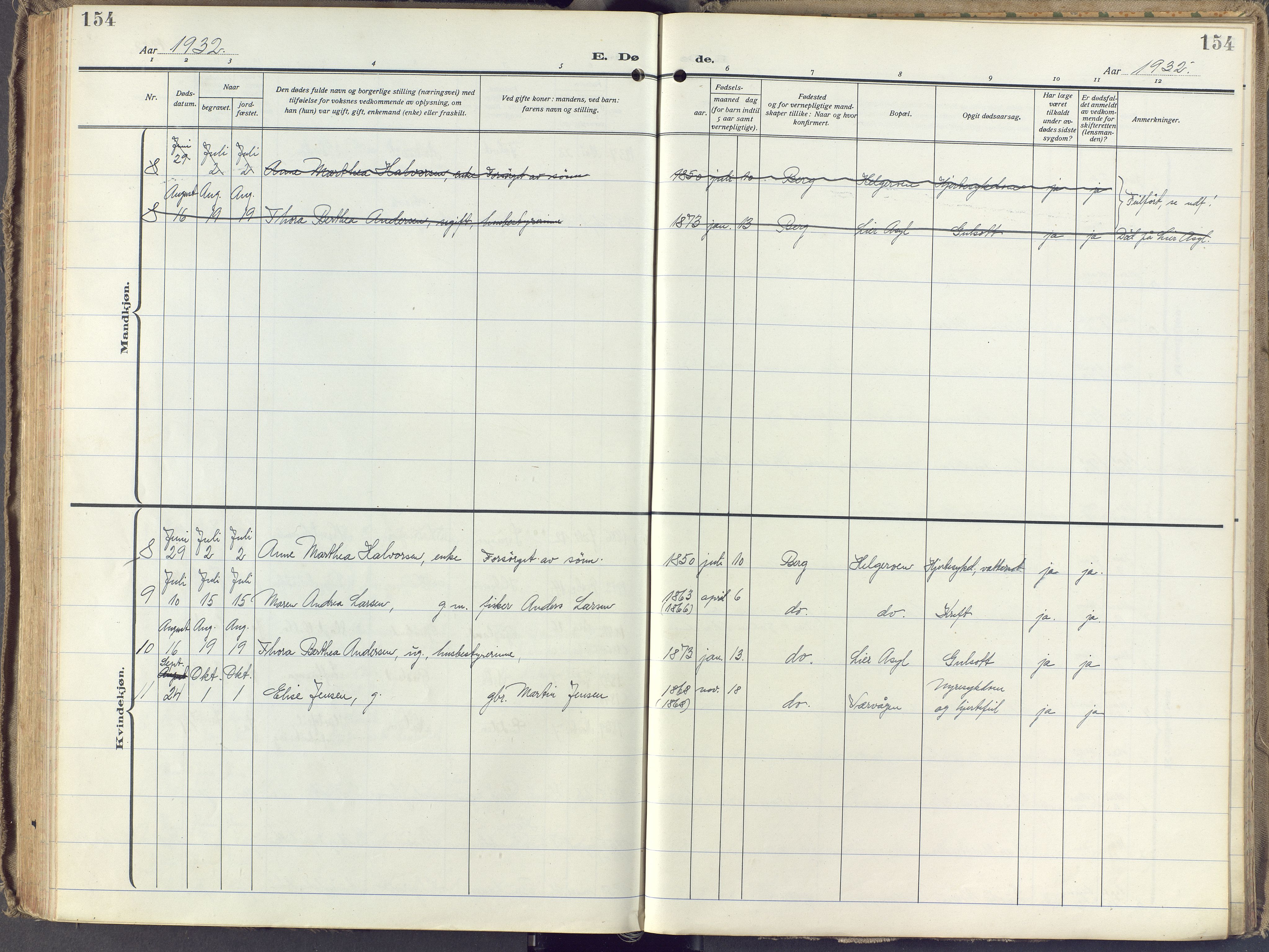 Brunlanes kirkebøker, SAKO/A-342/F/Fb/L0004: Parish register (official) no. II 4, 1923-1940, p. 154