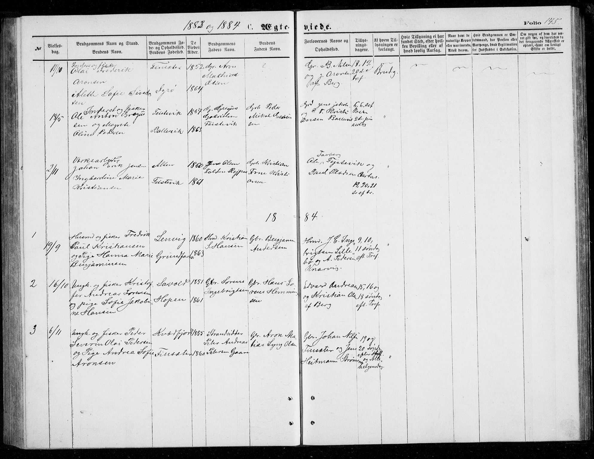 Berg sokneprestkontor, AV/SATØ-S-1318/G/Ga/Gab/L0003klokker: Parish register (copy) no. 3, 1874-1886, p. 145