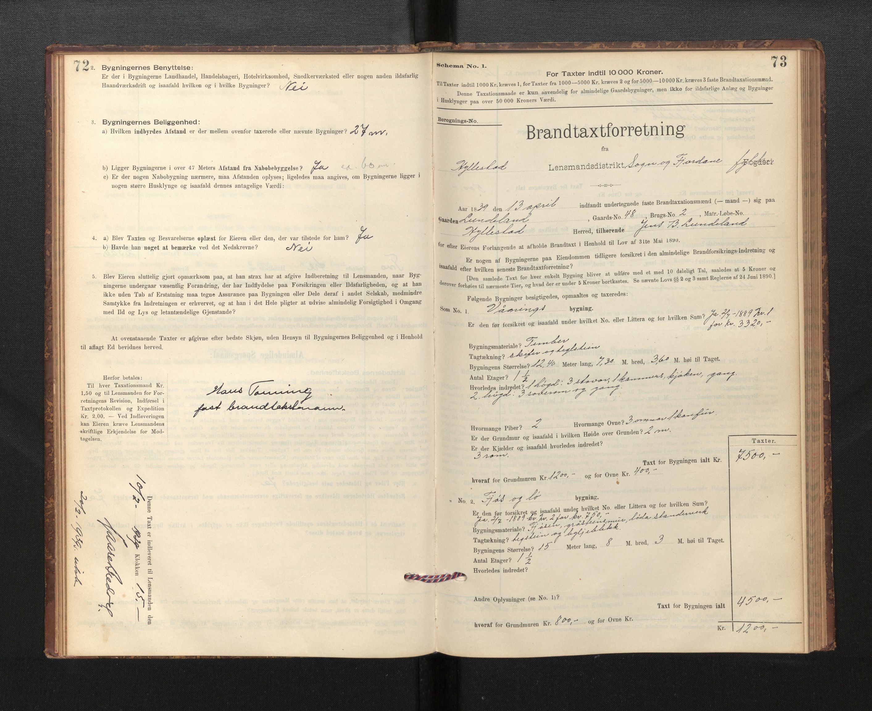 Lensmannen i Hyllestad, SAB/A-28301/0012/L0004: Branntakstprotokoll, skjematakst, 1894-1950, p. 72-73