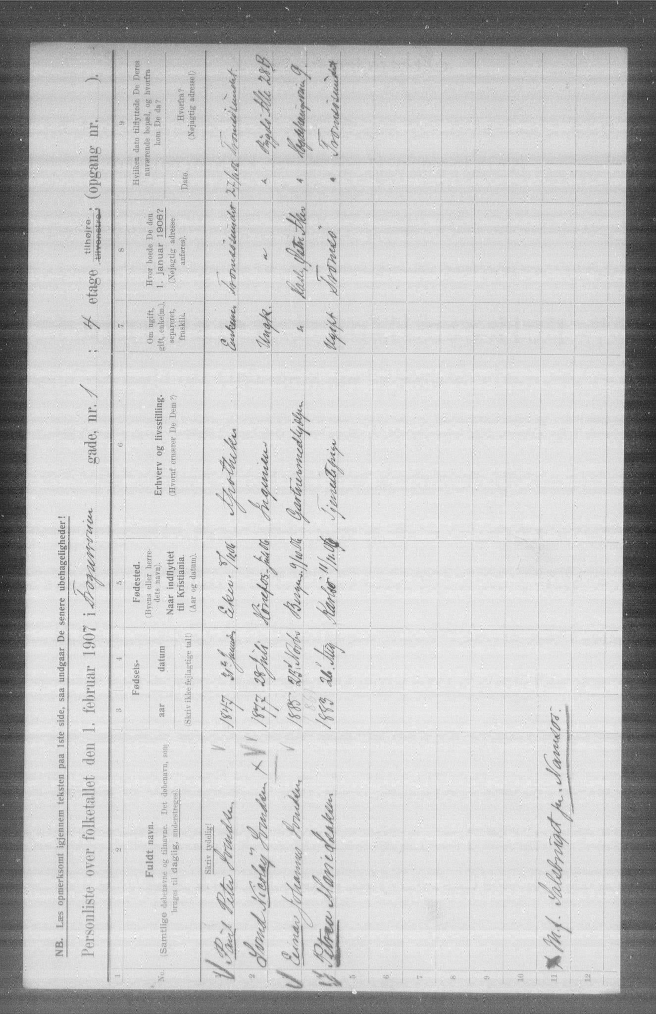 OBA, Municipal Census 1907 for Kristiania, 1907, p. 13725