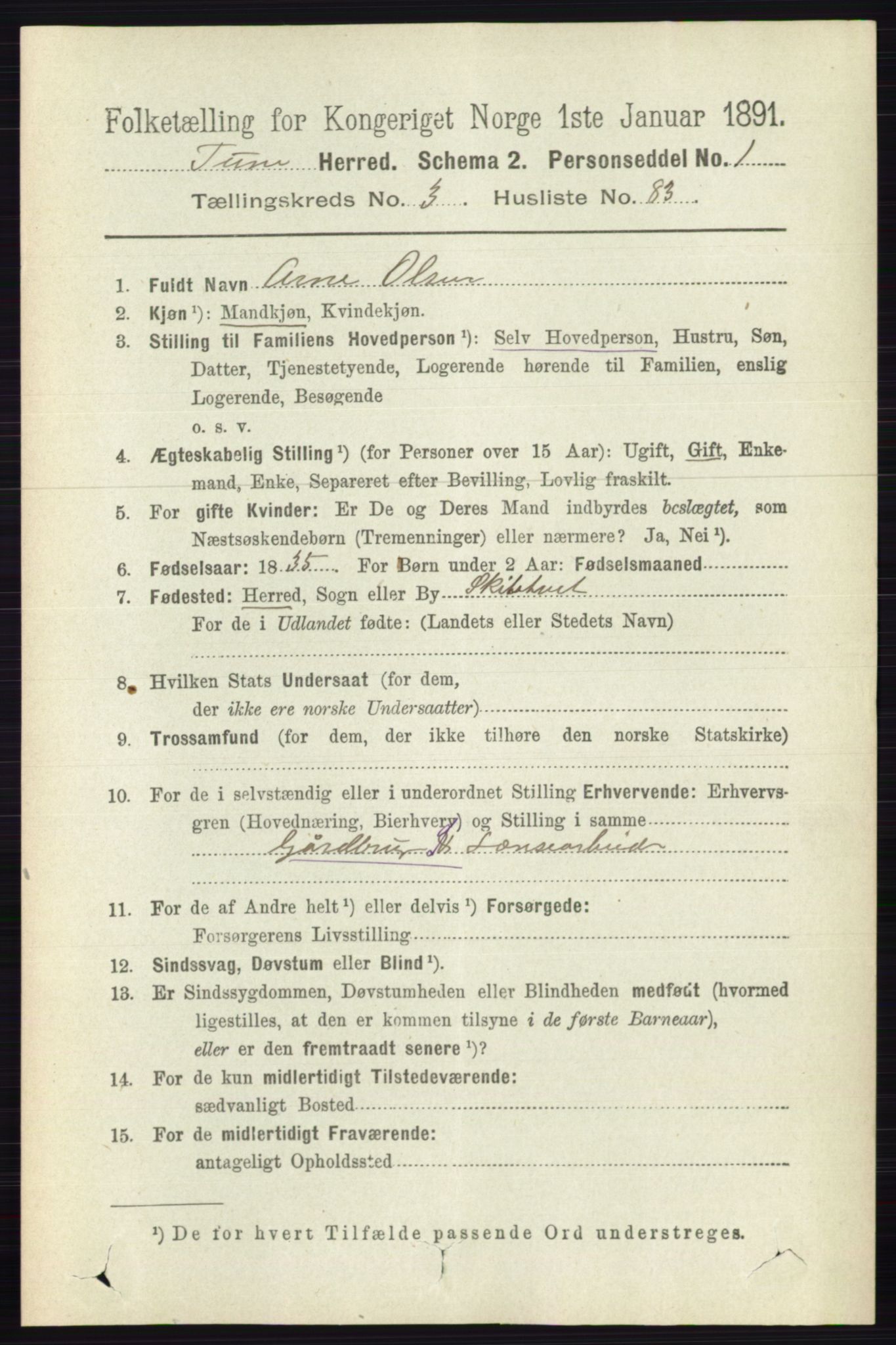 RA, 1891 census for 0130 Tune, 1891, p. 2027