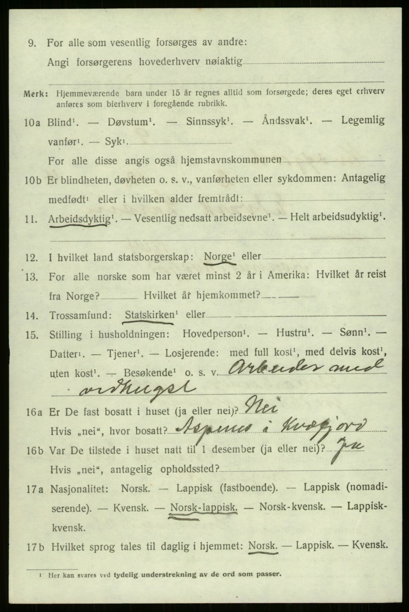 SATØ, 1920 census for Kvæfjord, 1920, p. 2160