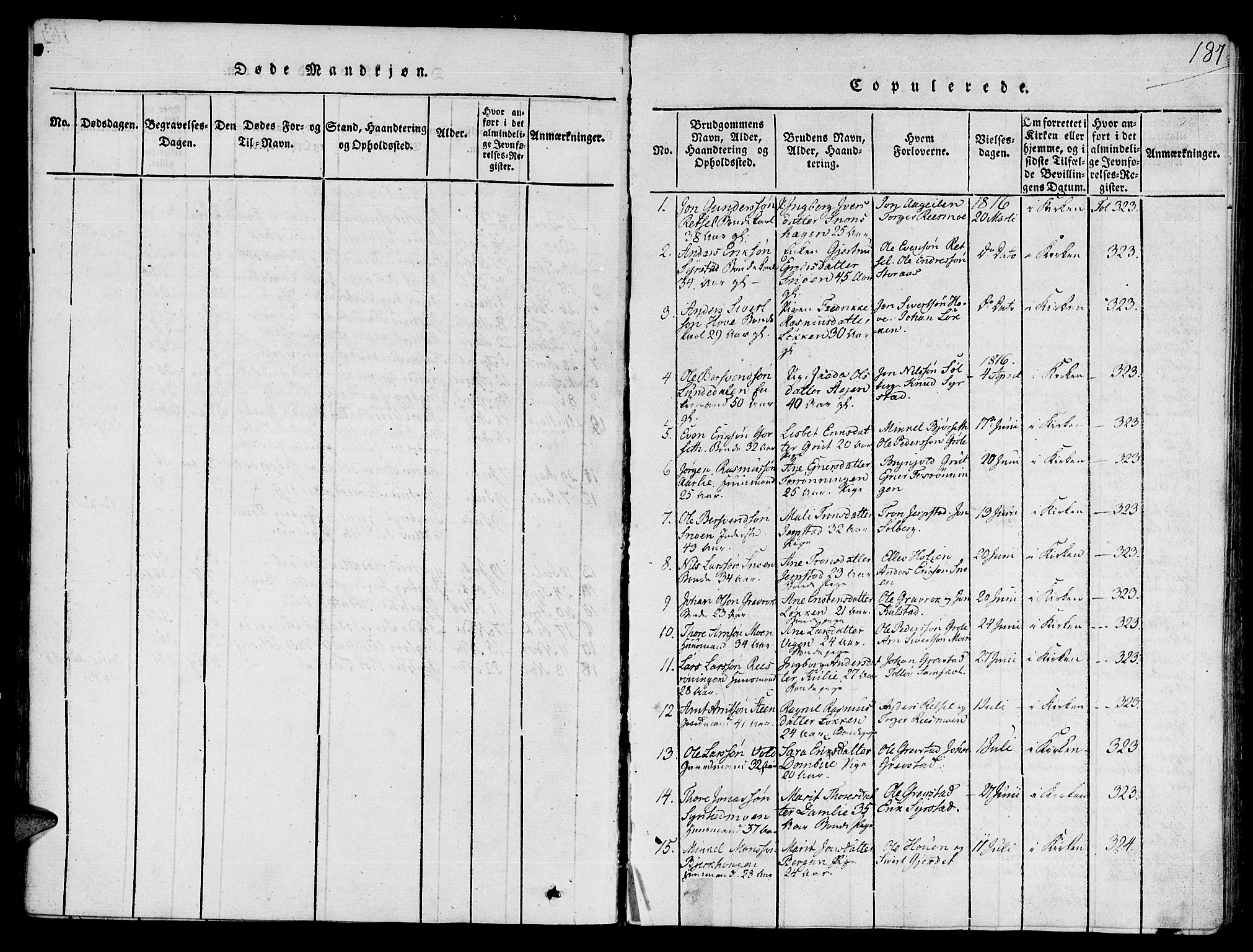 Ministerialprotokoller, klokkerbøker og fødselsregistre - Sør-Trøndelag, SAT/A-1456/672/L0853: Parish register (official) no. 672A06 /1, 1816-1829, p. 187