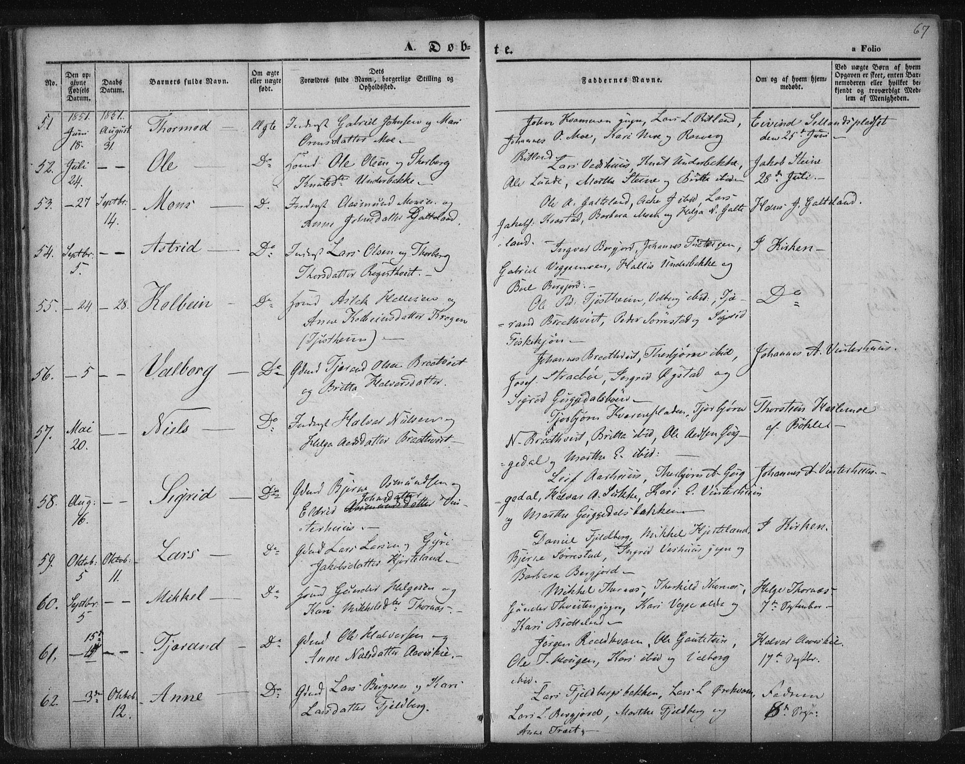 Suldal sokneprestkontor, AV/SAST-A-101845/01/IV/L0008: Parish register (official) no. A 8, 1836-1853, p. 67