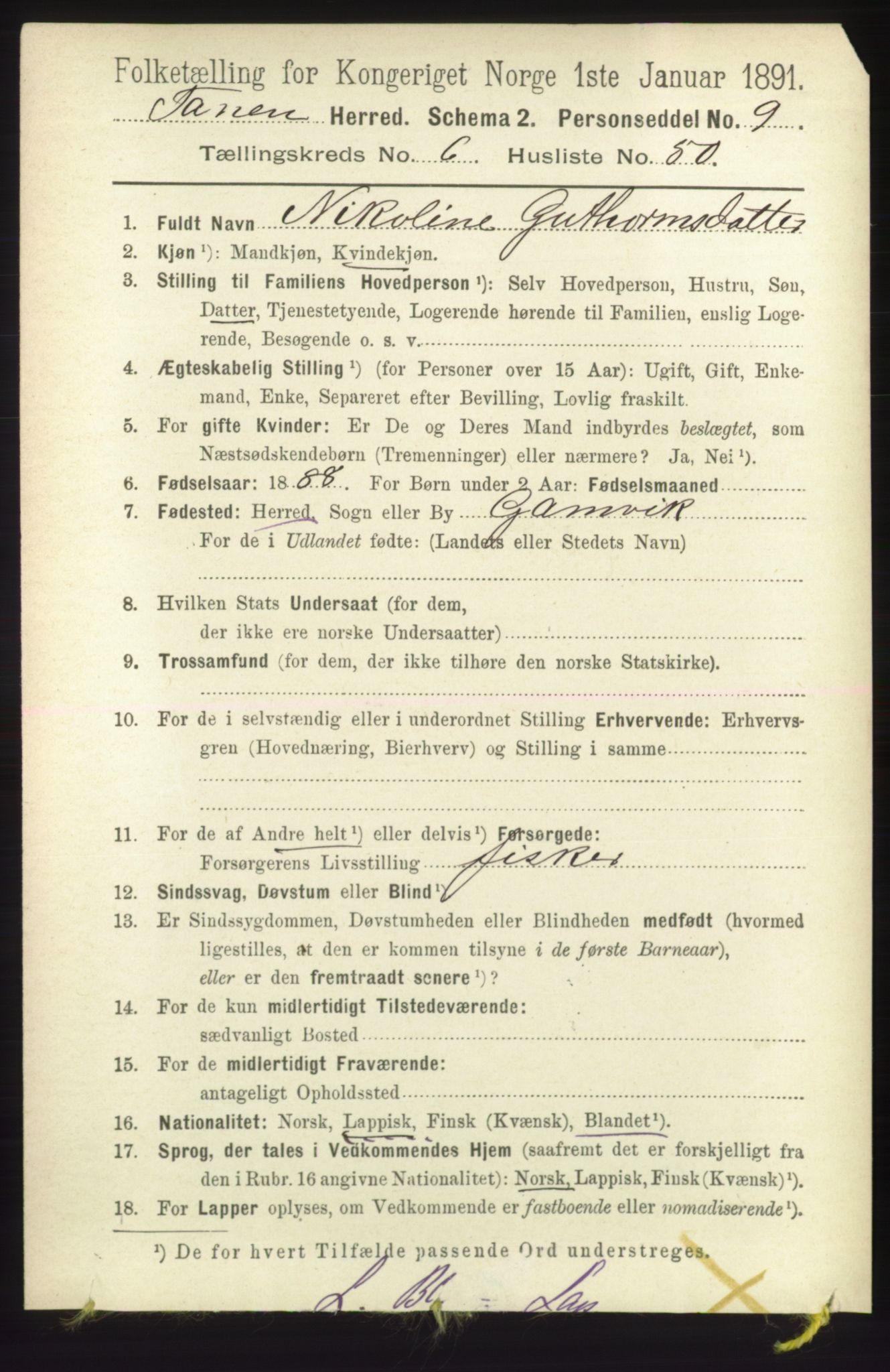 RA, 1891 census for 2025 Tana, 1891, p. 3071