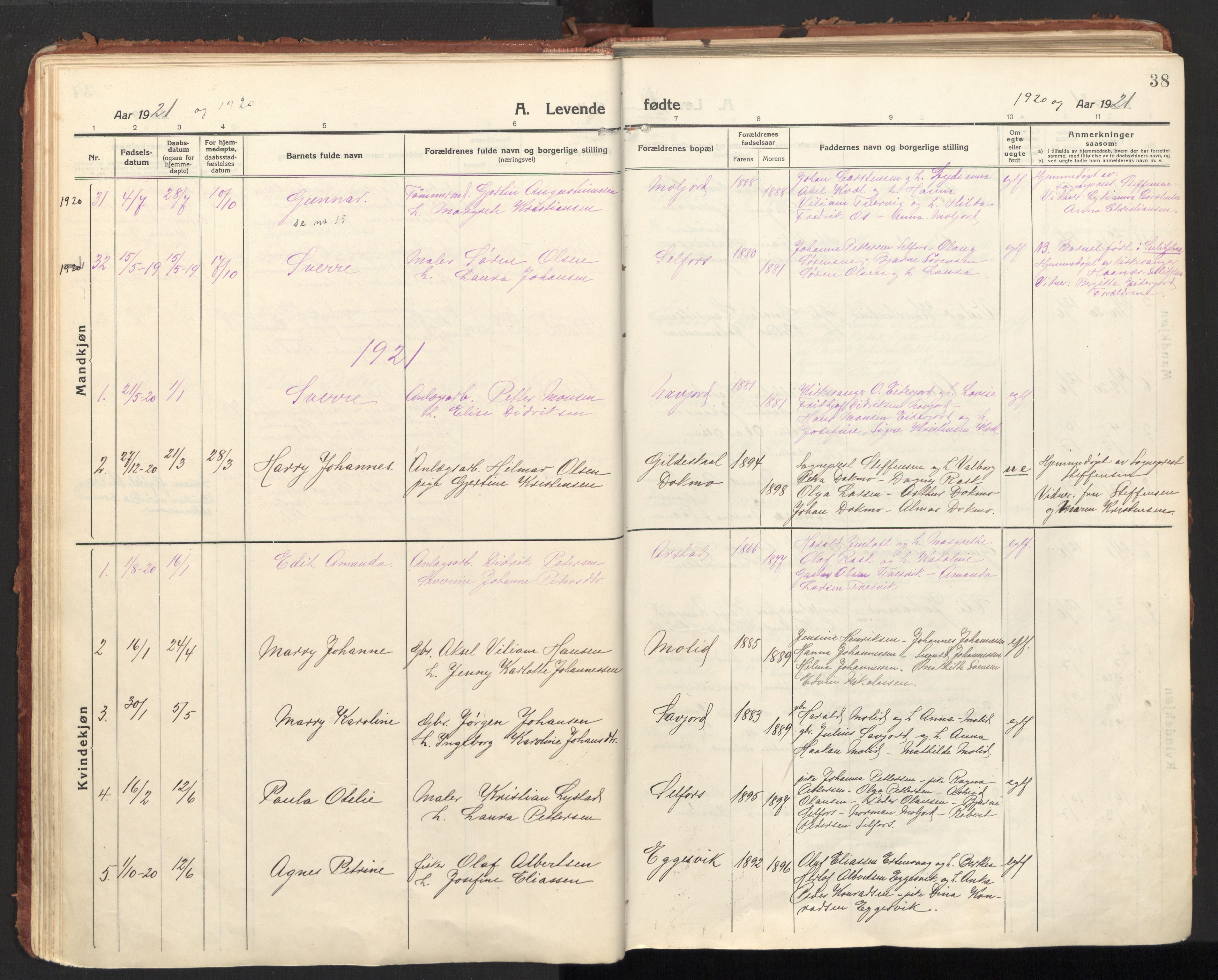 Ministerialprotokoller, klokkerbøker og fødselsregistre - Nordland, AV/SAT-A-1459/846/L0650: Parish register (official) no. 846A08, 1916-1935, p. 38