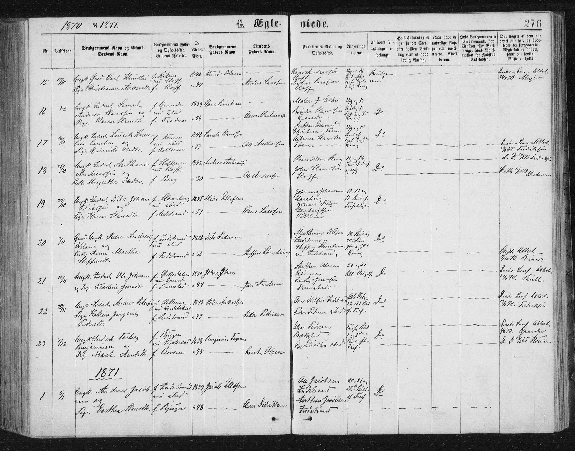 Ministerialprotokoller, klokkerbøker og fødselsregistre - Sør-Trøndelag, SAT/A-1456/659/L0745: Parish register (copy) no. 659C02, 1869-1892, p. 276