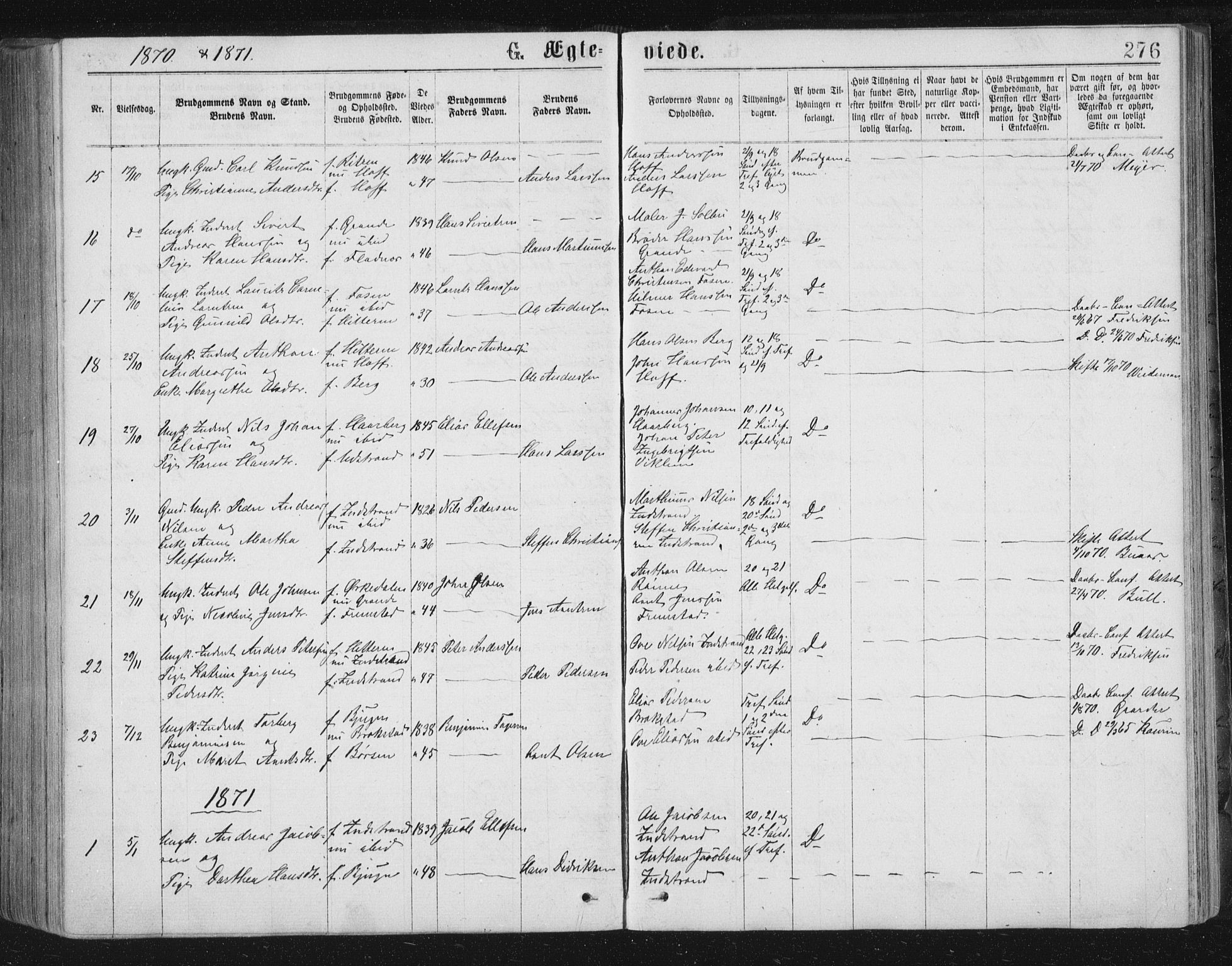 Ministerialprotokoller, klokkerbøker og fødselsregistre - Sør-Trøndelag, AV/SAT-A-1456/659/L0745: Parish register (copy) no. 659C02, 1869-1892, p. 276