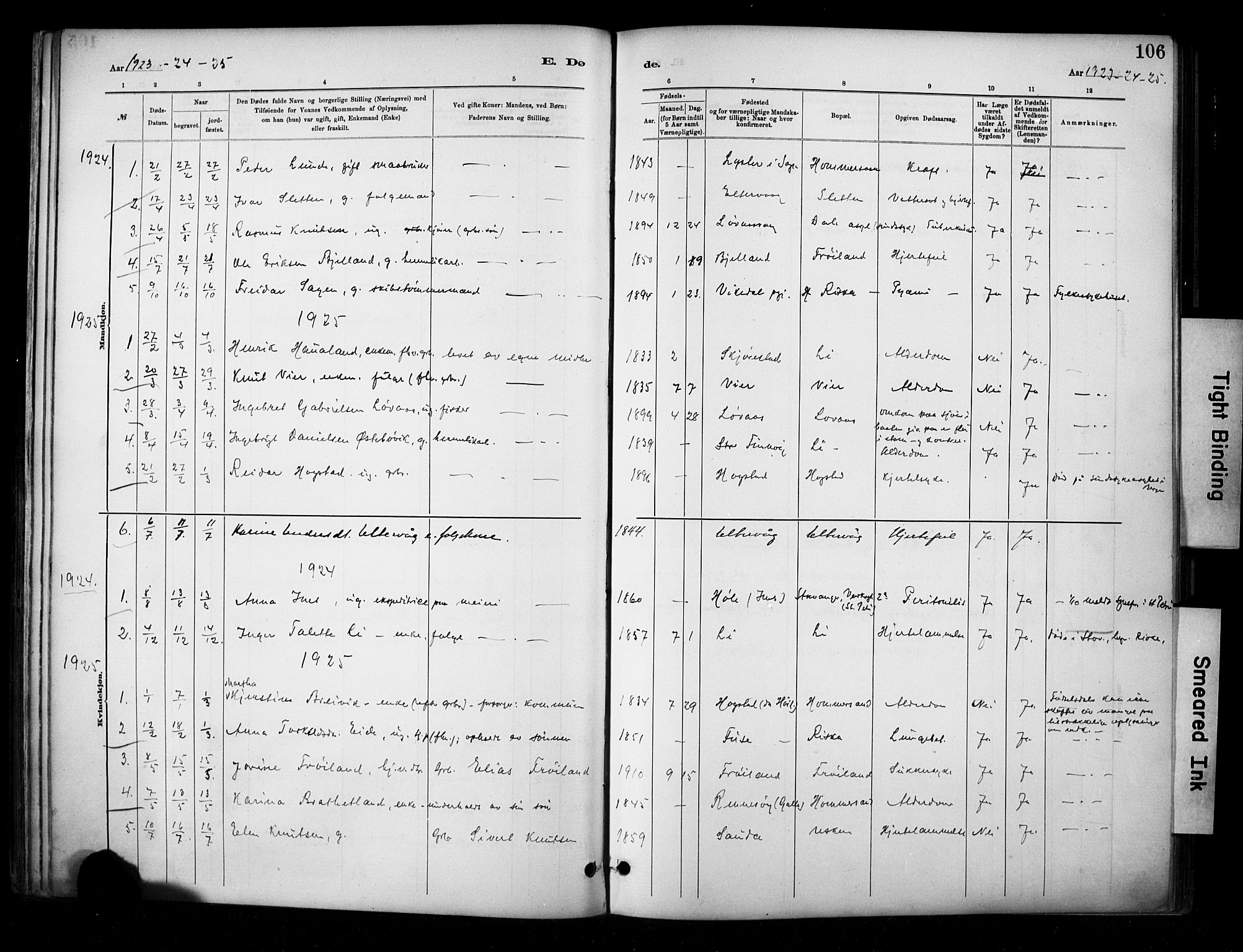 Hetland sokneprestkontor, SAST/A-101826/30/30BA/L0010: Parish register (official) no. A 10, 1882-1925, p. 106
