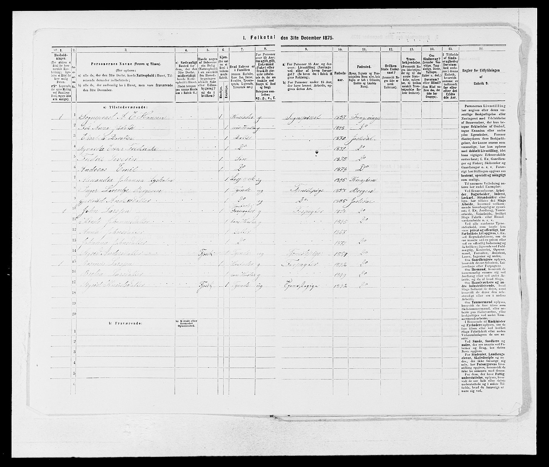 SAB, 1875 census for 1427P Jostedal, 1875, p. 96