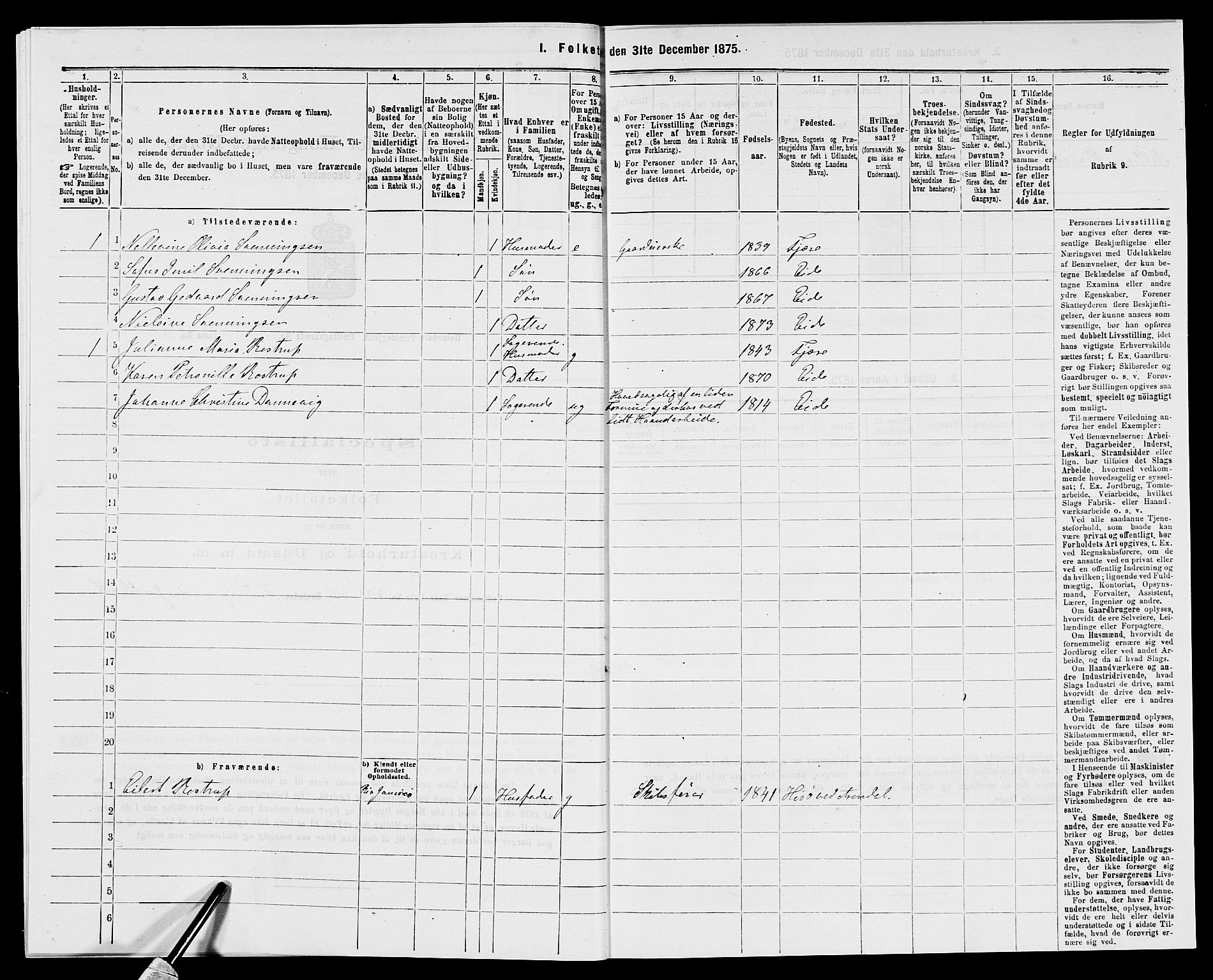 SAK, 1875 census for 0924P Homedal, 1875, p. 219