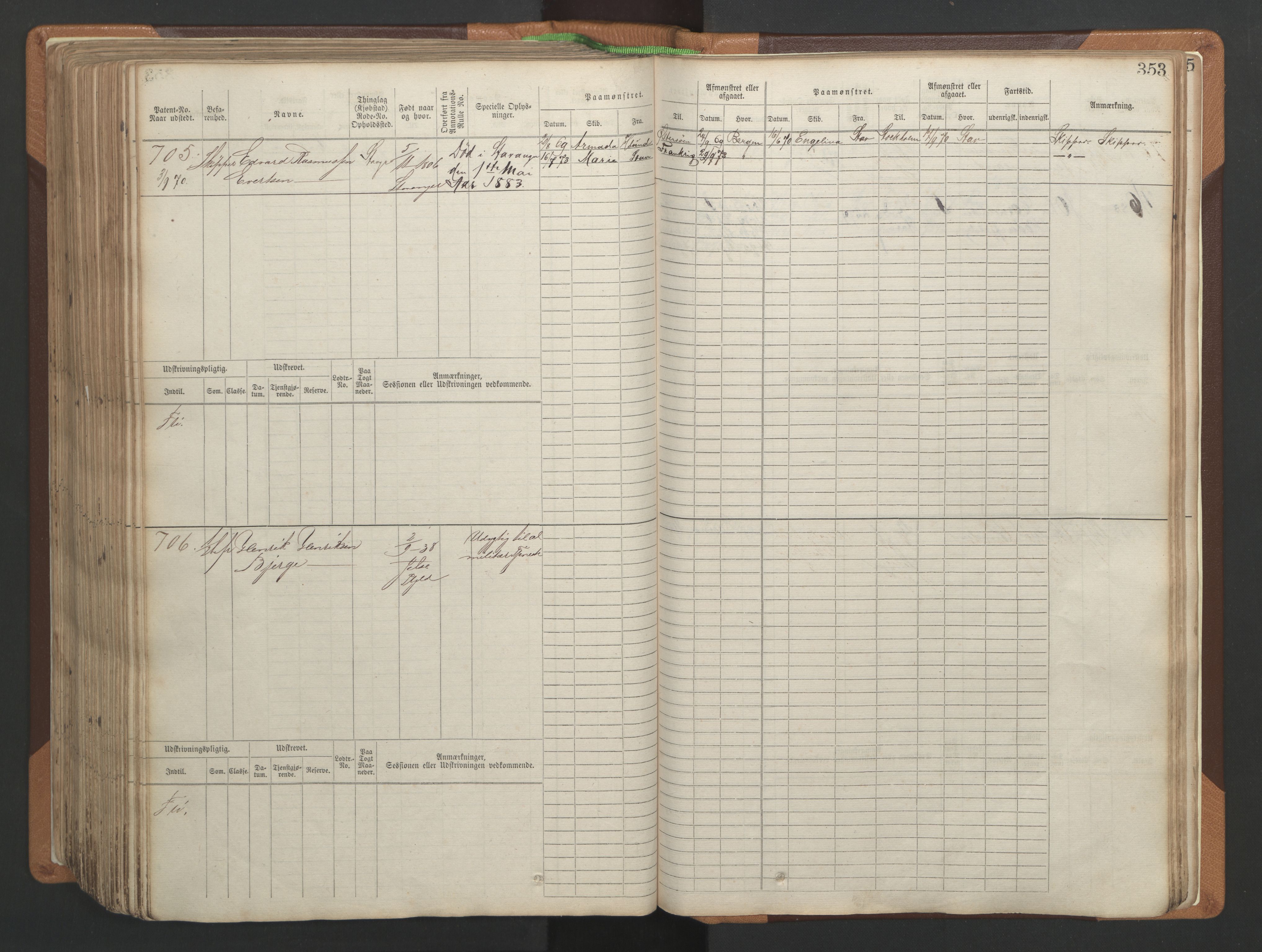 Stavanger sjømannskontor, SAST/A-102006/F/Fb/Fbb/L0004: Sjøfartshovedrulle, patentnr. 1-792 (del 1), 1869-1880, p. 359