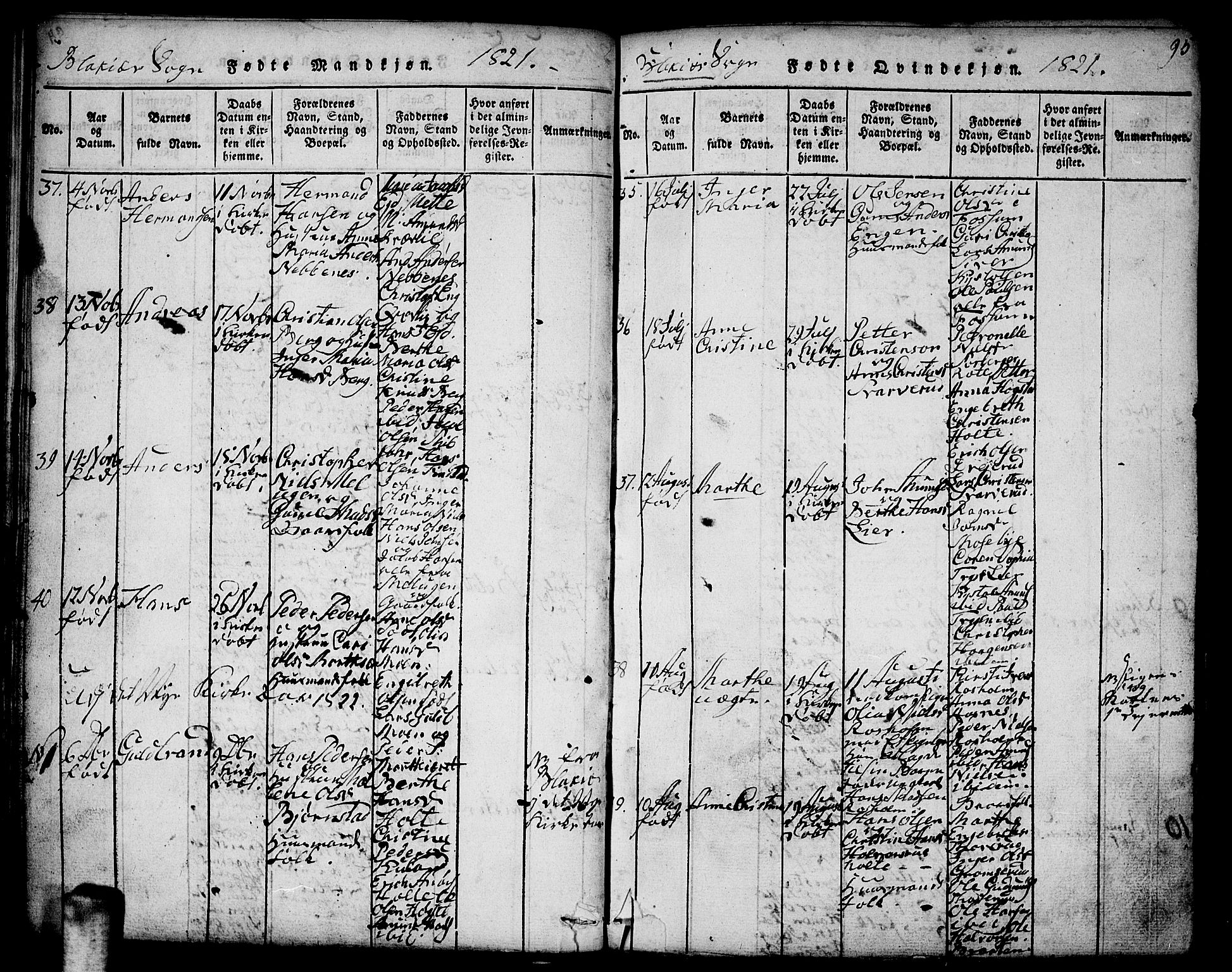 Aurskog prestekontor Kirkebøker, SAO/A-10304a/F/Fa/L0005: Parish register (official) no. I 5, 1814-1829, p. 95a