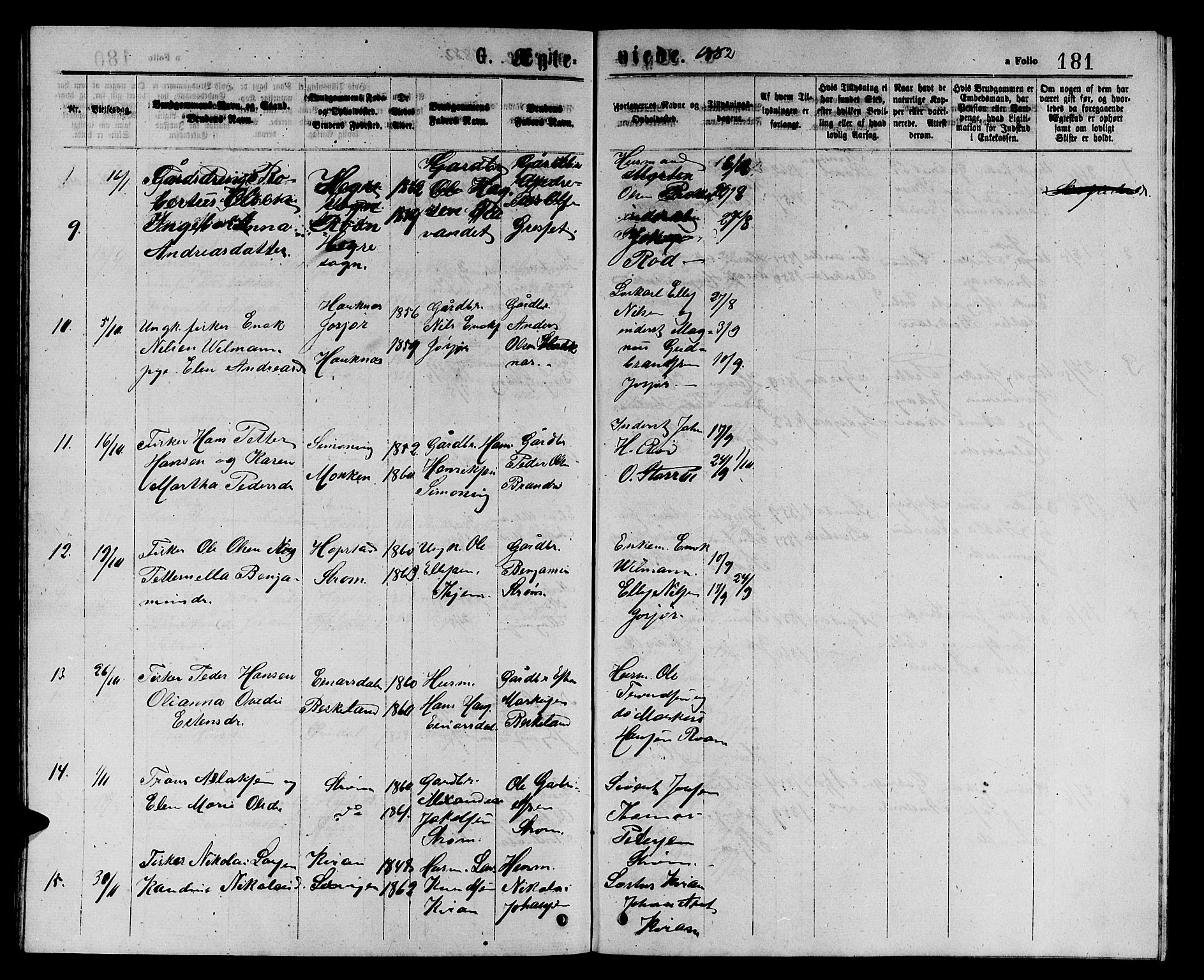 Ministerialprotokoller, klokkerbøker og fødselsregistre - Sør-Trøndelag, AV/SAT-A-1456/657/L0715: Parish register (copy) no. 657C02, 1873-1888, p. 181