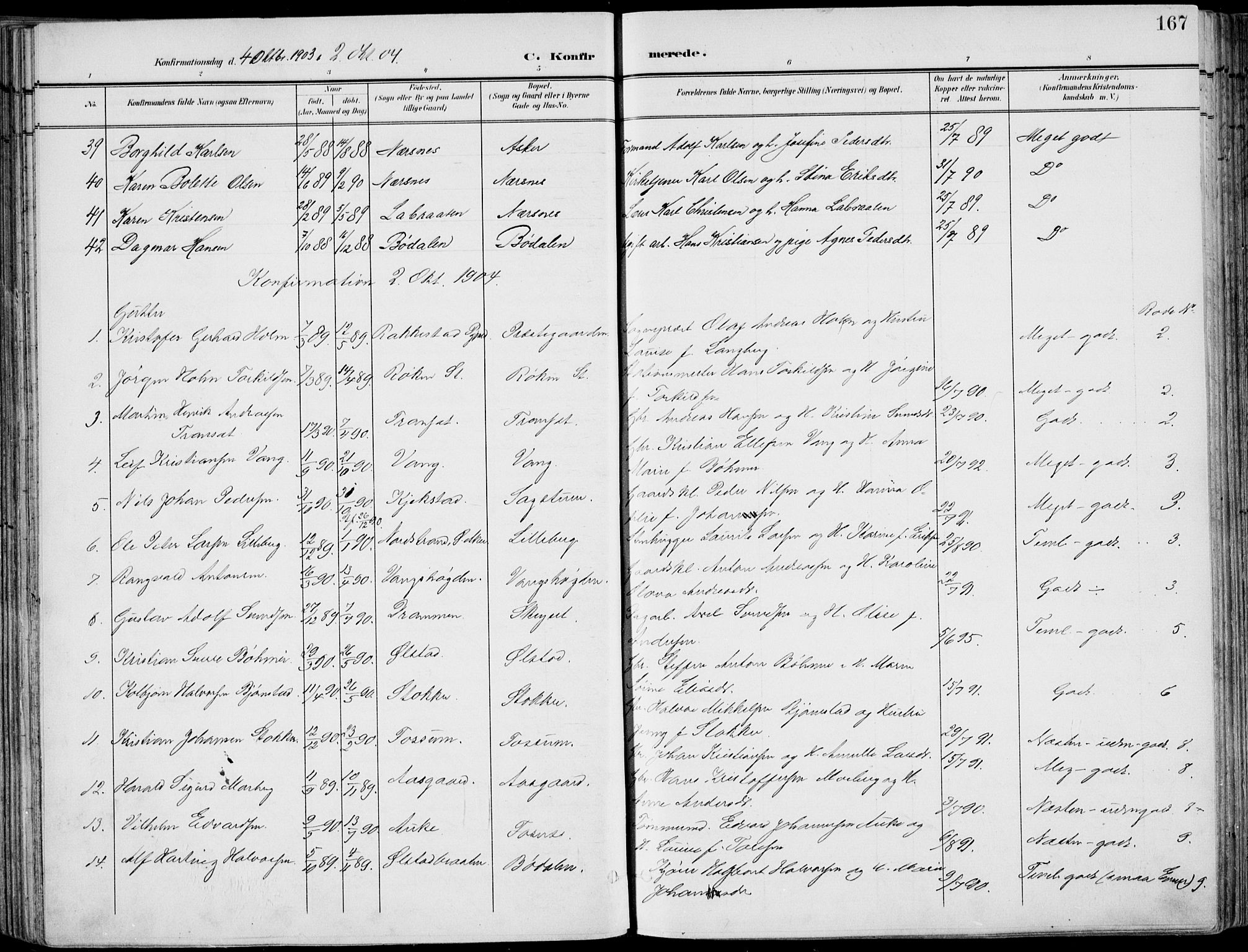 Røyken kirkebøker, AV/SAKO-A-241/F/Fa/L0009: Parish register (official) no. 9, 1898-1911, p. 167