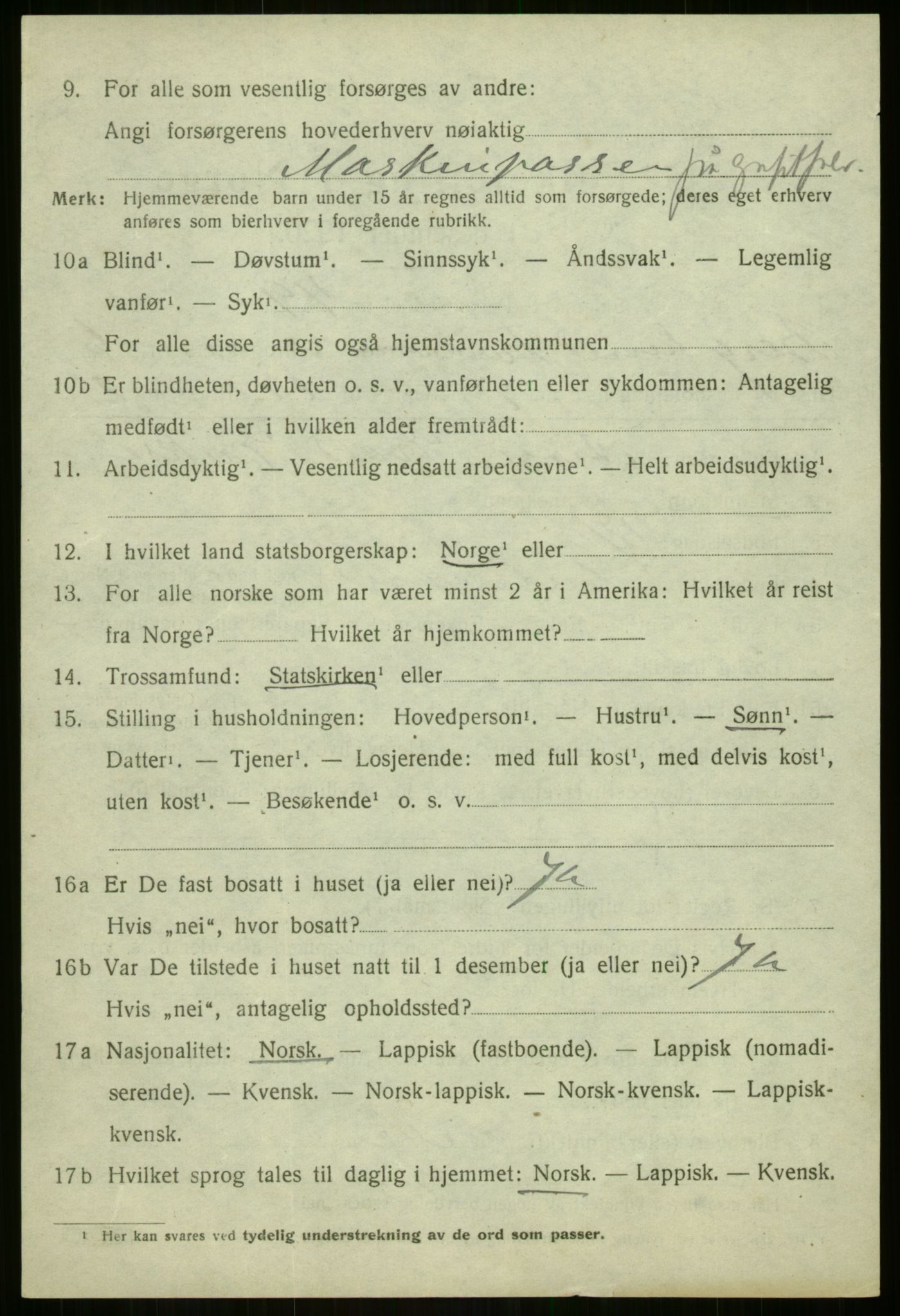 SATØ, 1920 census for Berg, 1920, p. 2150