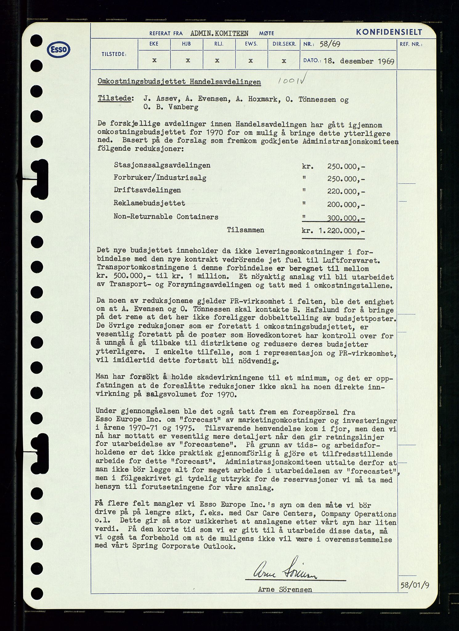 Pa 0982 - Esso Norge A/S, AV/SAST-A-100448/A/Aa/L0003/0001: Den administrerende direksjon Board minutes (styrereferater) og Bedriftforsamlingsprotokoll / Den administrerende direksjon Board minutes (styrereferater), 1969, p. 129