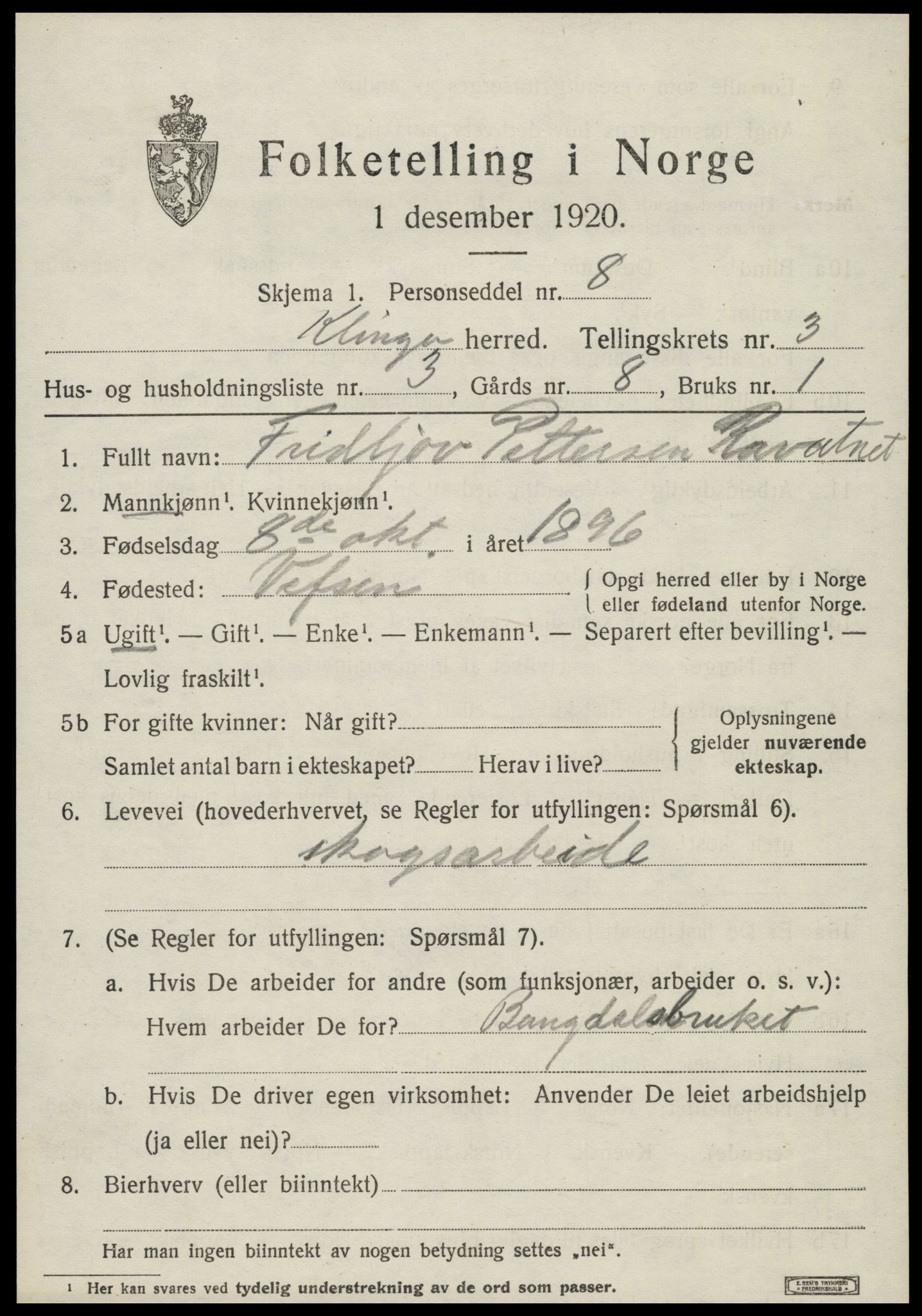 SAT, 1920 census for Klinga, 1920, p. 2099
