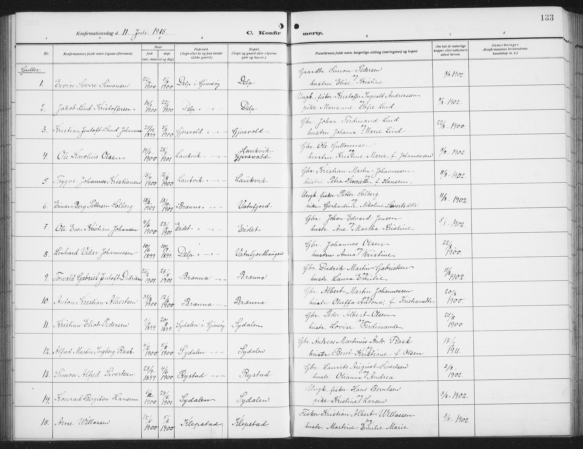 Ministerialprotokoller, klokkerbøker og fødselsregistre - Nordland, SAT/A-1459/876/L1106: Parish register (copy) no. 876C05, 1915-1942, p. 133