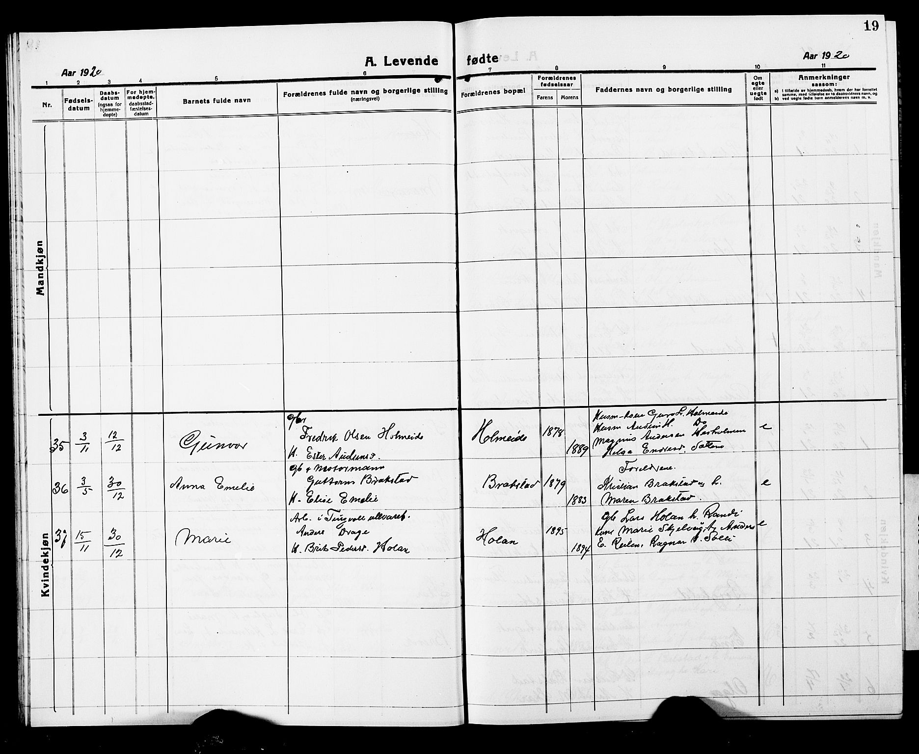 Ministerialprotokoller, klokkerbøker og fødselsregistre - Møre og Romsdal, AV/SAT-A-1454/586/L0994: Parish register (copy) no. 586C05, 1919-1927, p. 19