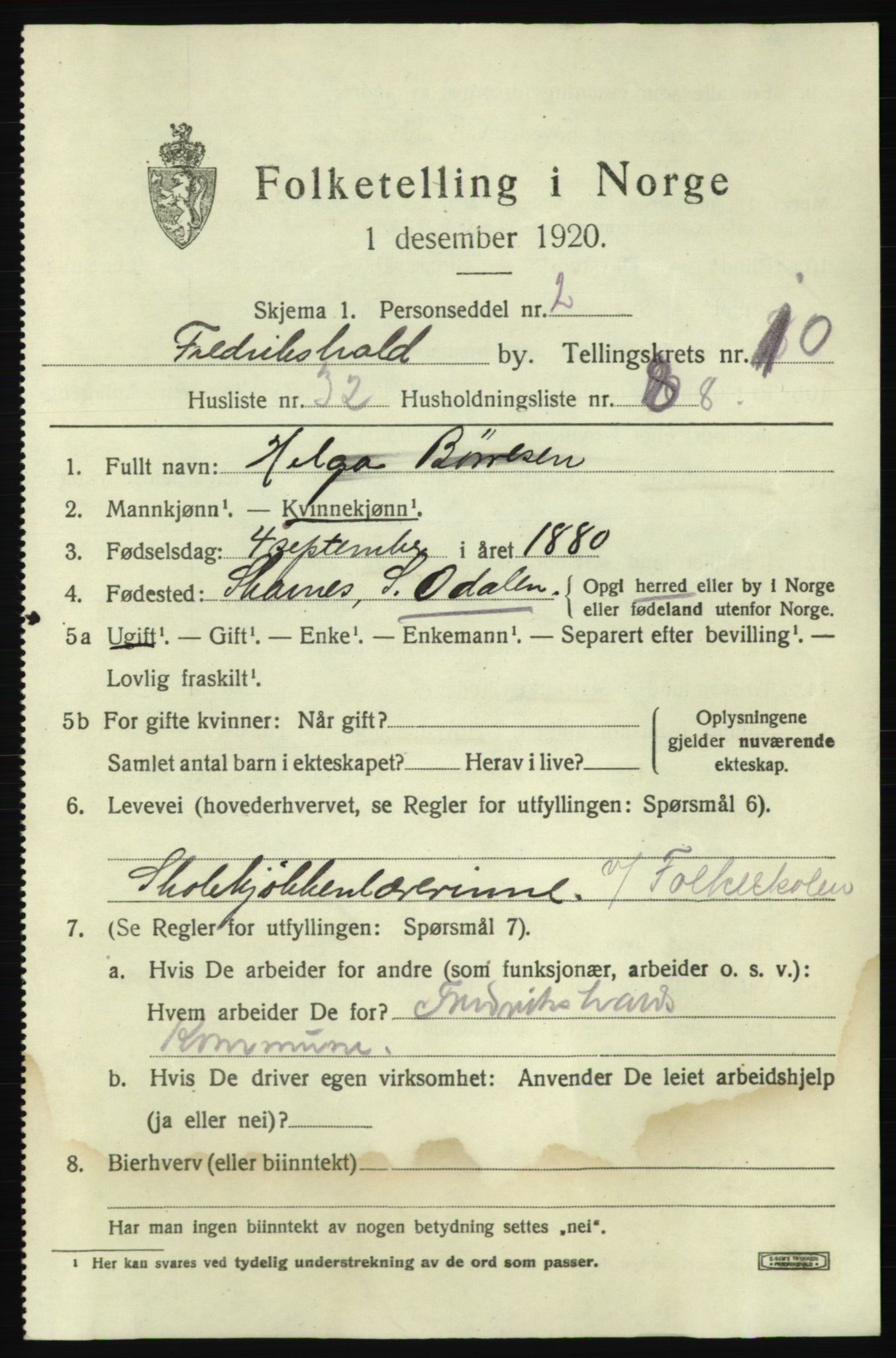 SAO, 1920 census for Fredrikshald, 1920, p. 18473