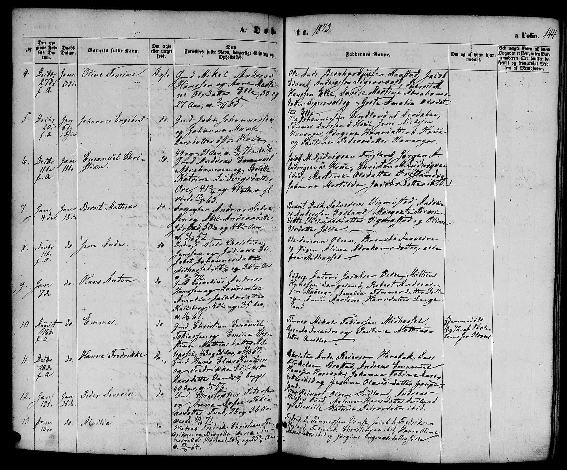 Lista sokneprestkontor, AV/SAK-1111-0027/F/Fb/L0003: Parish register (copy) no. B 3, 1862-1877, p. 144