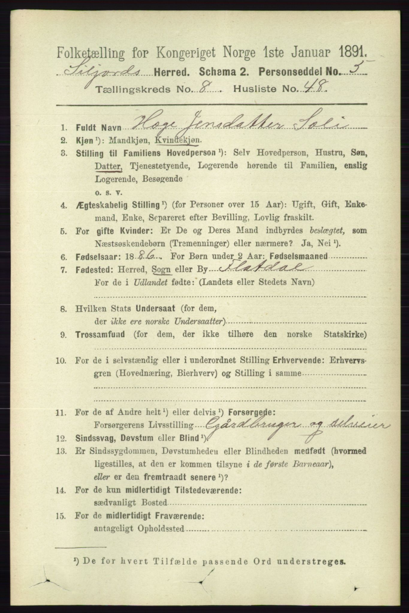 RA, 1891 census for 0828 Seljord, 1891, p. 3113